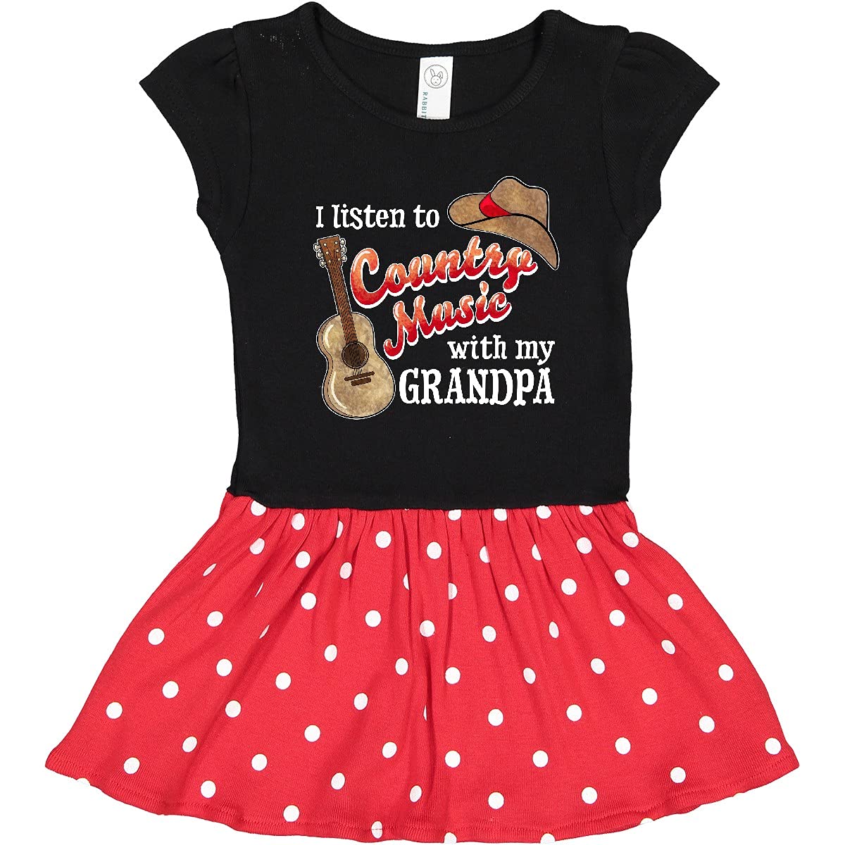 Inktastic I Listen to Country Music with My Grandpa Guitar and Hat Toddler Dress - Cute Western Outfit for Girls, Grandparents Day Gift, Country Music Festival Wear