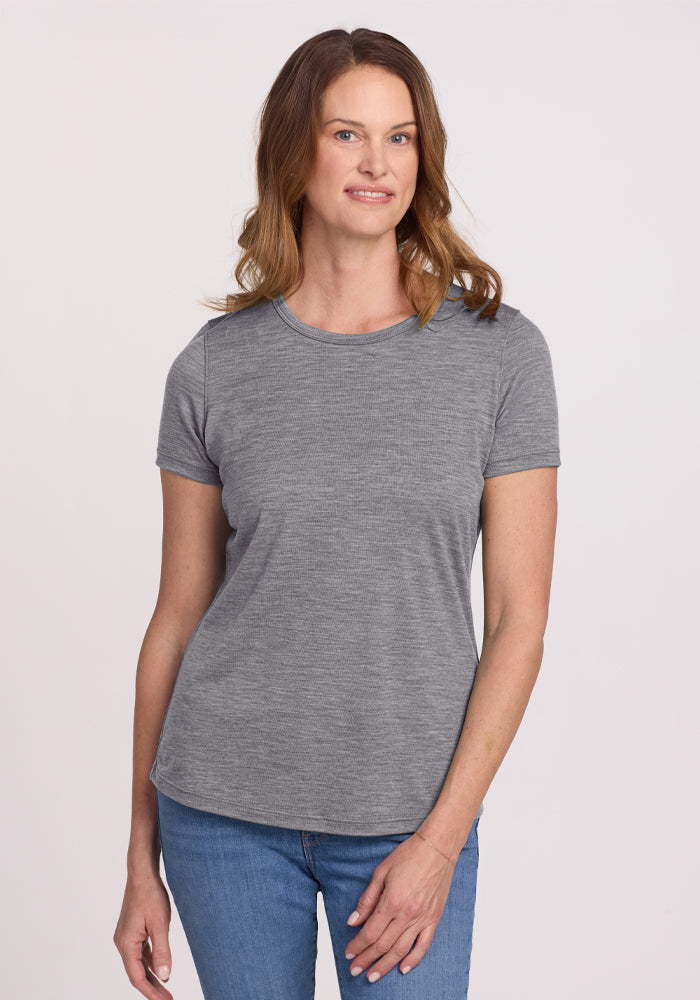 Liza Crew Neck T-Shirt for Women - Soft Cotton Graphite Heather Tee | Casual Everyday Wear & Layering Essential