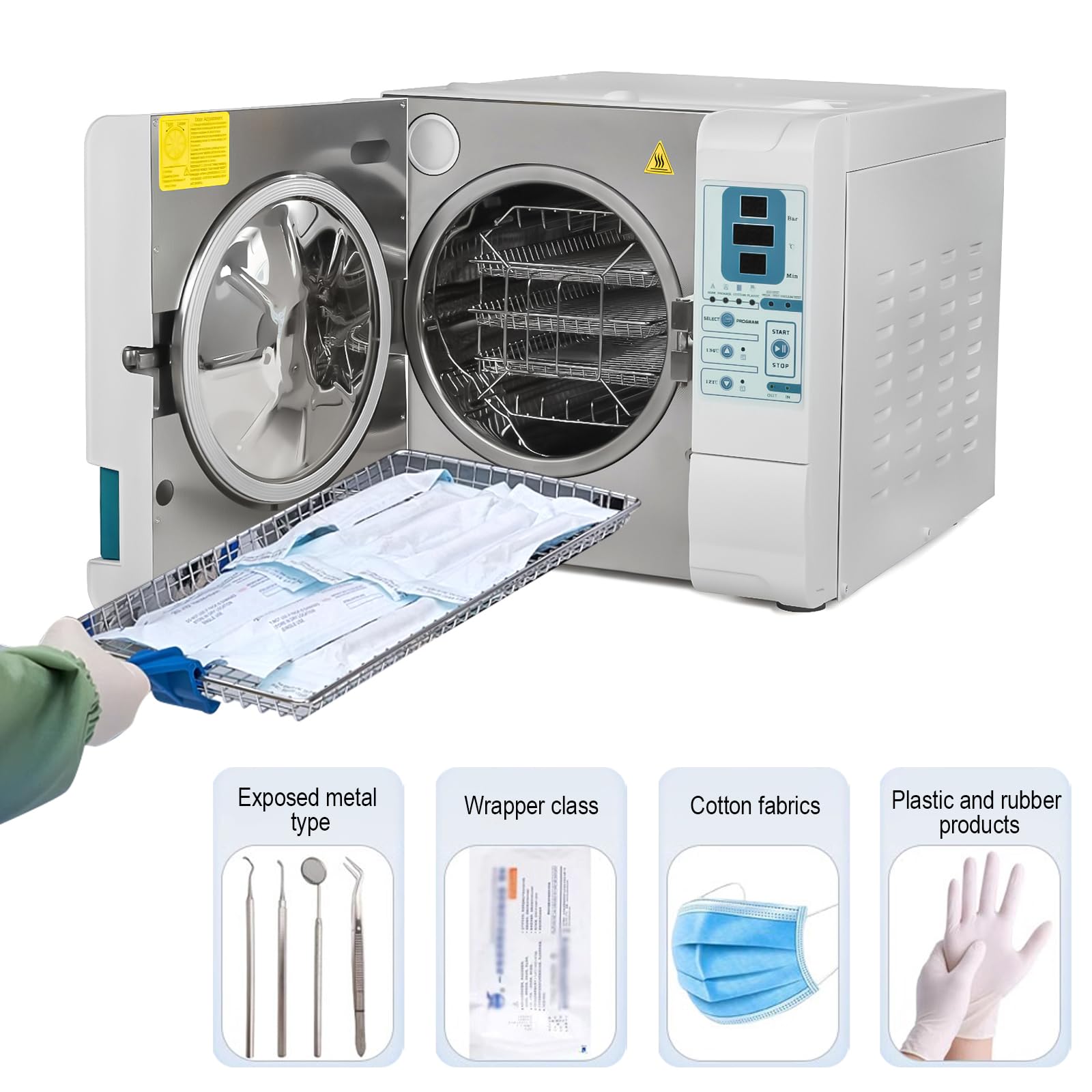 1600W Digital LED Display Benchtop Autoclave Sterilizer 16L with Double Door Lock & Vacuum Drying - Ideal for Dental Clinics, Tattoo Studios, and Medical Laboratories