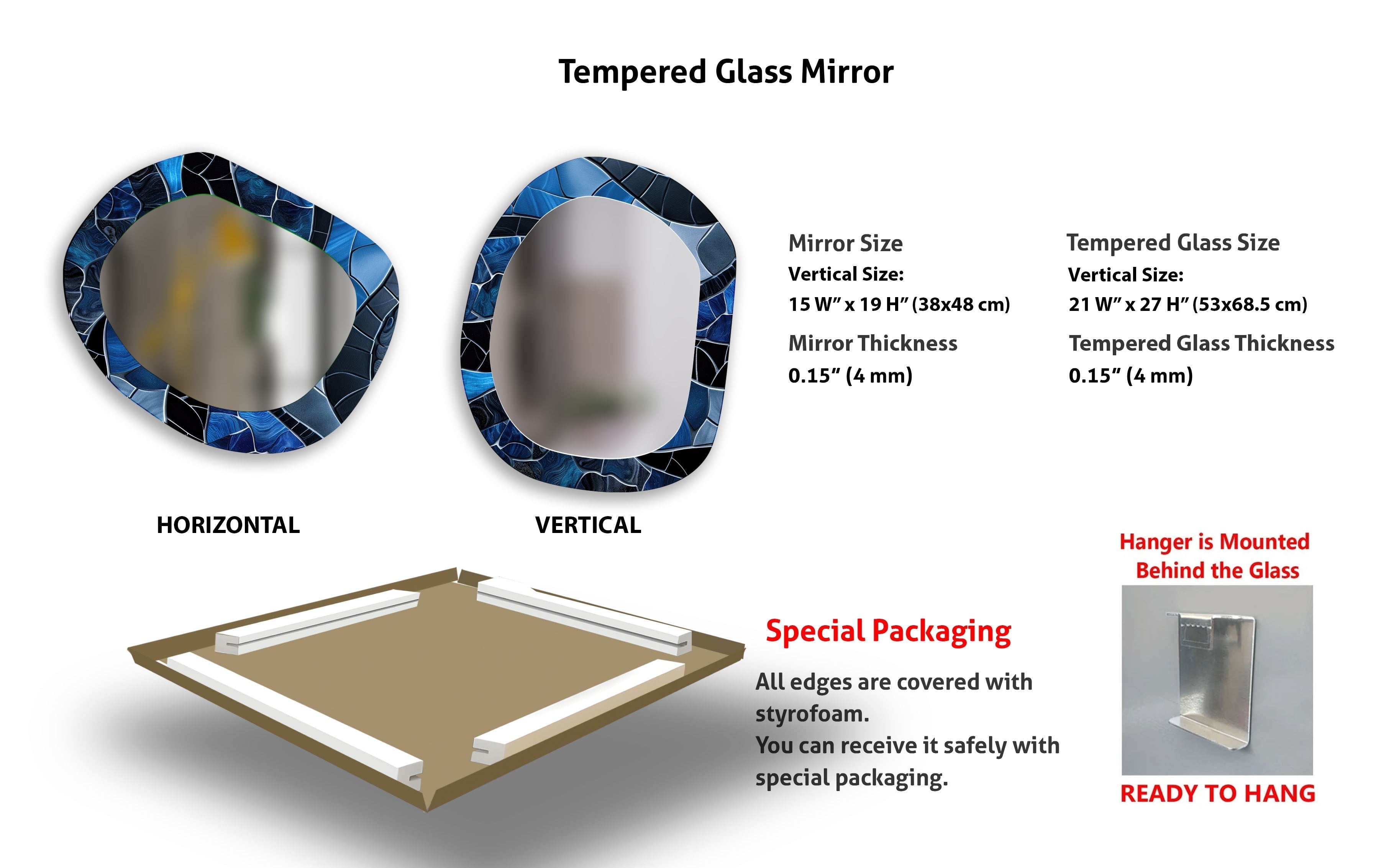Stylish Blue Wall Mirror for Living Room - Elegant Home Decor & Space Enhancer - Perfect for Modern Interiors, Bedrooms, and Entryways
