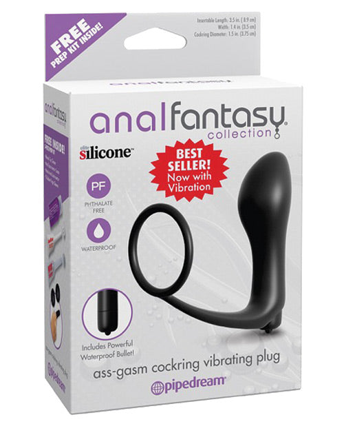 Anal Fantasy Collection - Silicone Vibrating Butt Plug & Cock Ring Kit - Waterproof, Black - Enhance Intimate Pleasure for Couples & Solo Play