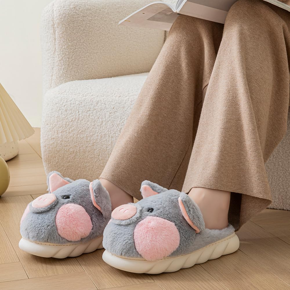 YILANLAN Women's Cozy Pig Slippers - Soft Plush Animal House Slippers for Indoor Comfort - Perfect for Home, Lounge & Relaxation