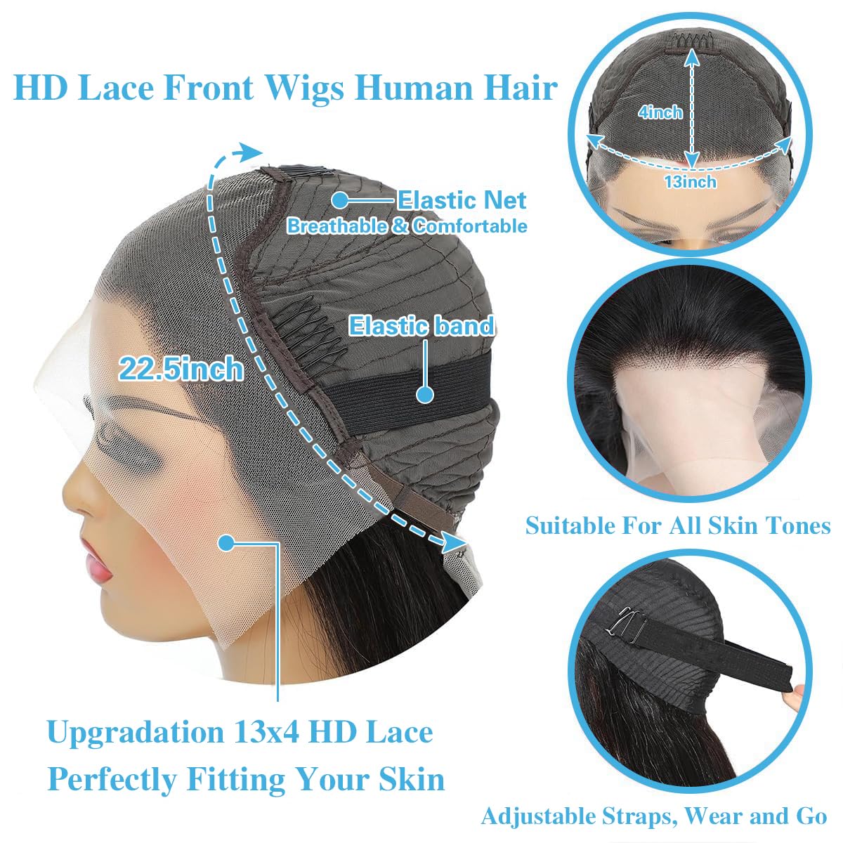 34 Inch Straight Lace Front Wigs Human Hair - Pre Plucked 200% Density 13x4 HD Lace Frontal - Brazilian Virgin Hair Glueless Wig with Bleached Knots - Perfect for Daily Wear, Cosplay & Special Occasions