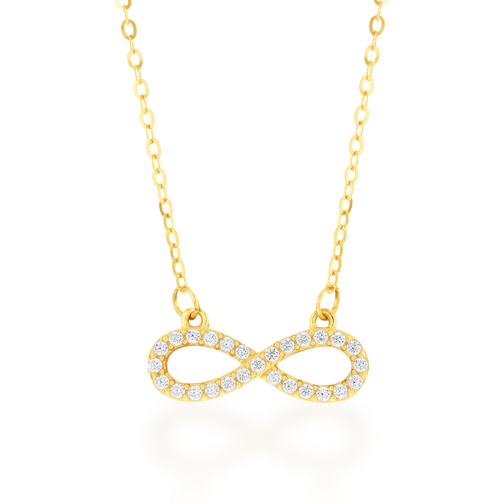 9ct Yellow Gold Everlasting Love 45cm Zirconia Infinity Necklace - Perfect for Anniversaries, Valentine's Day & Romantic Gifts