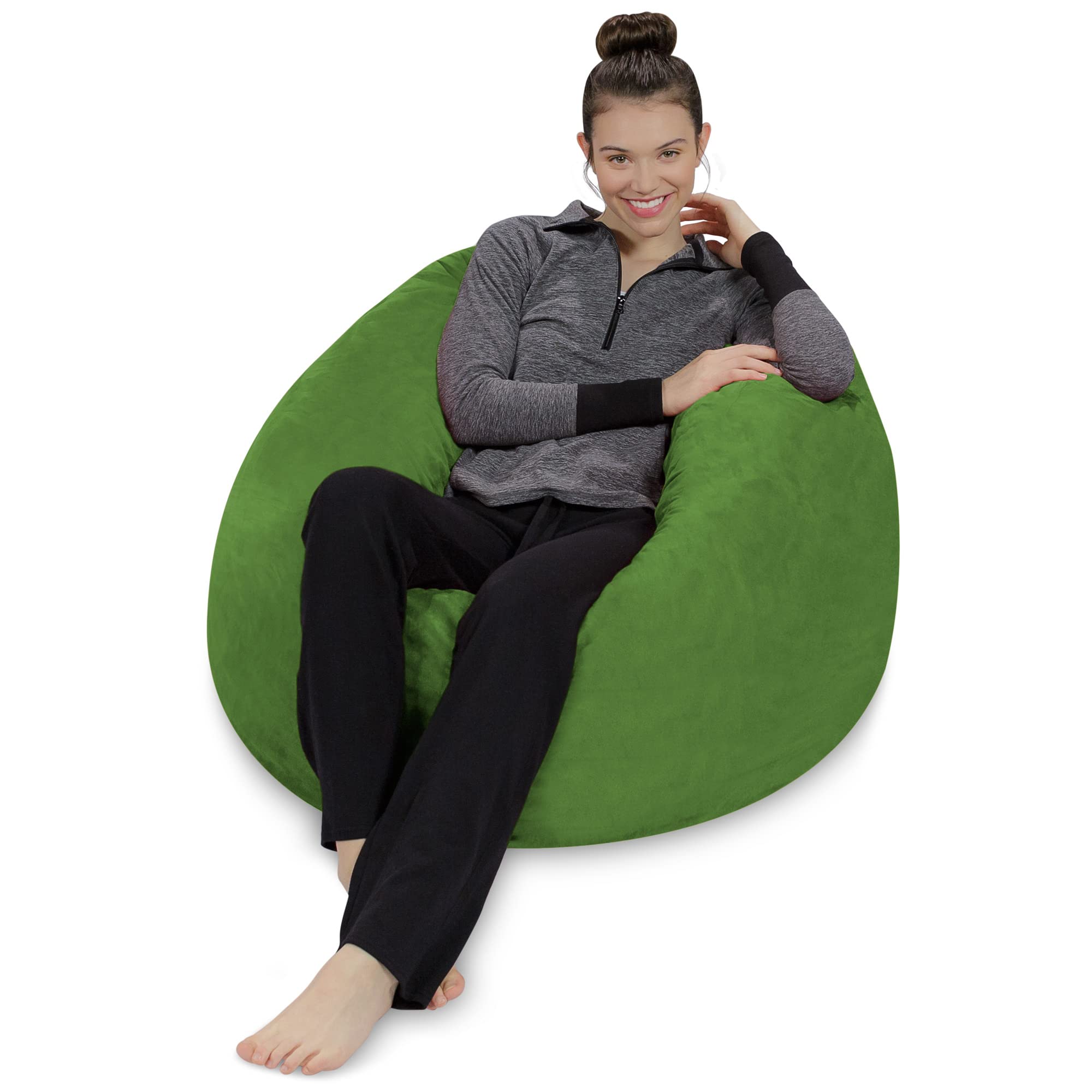 Ultra Soft Plush Memory Foam Bean Bag Chair with Microsuede Cover - 3 Feet Stuffed Foam Filled Lounge Furniture for Dorm Room, Living Room & Bedroom - Grasshopper Green - Comfortable Seating for Relaxing, Gaming & Movie Nights
