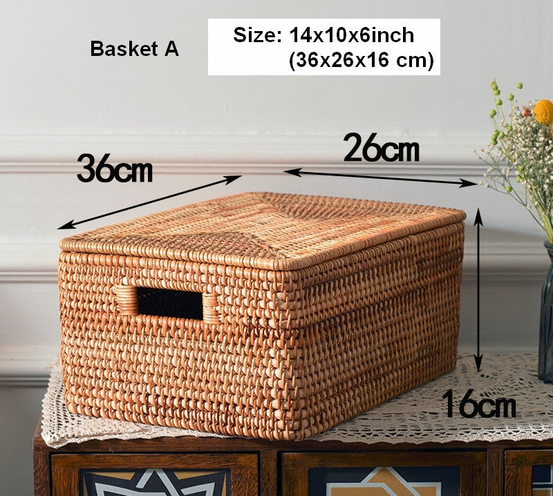 Extra Large Storage Baskets for Clothes - Oversized Rectangular Wicker Rattan Basket with Lid - Organizer for Shelves, Bedroom, Closet & Laundry Room - Perfect for Home Organization & Decluttering
