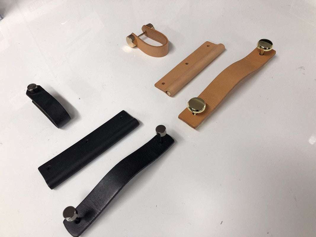 100% Genuine Leather Cabinet & Drawer Pulls - Gold Kitchen & Laundry Door Handles - Premium Hardware for Home & Office Furniture