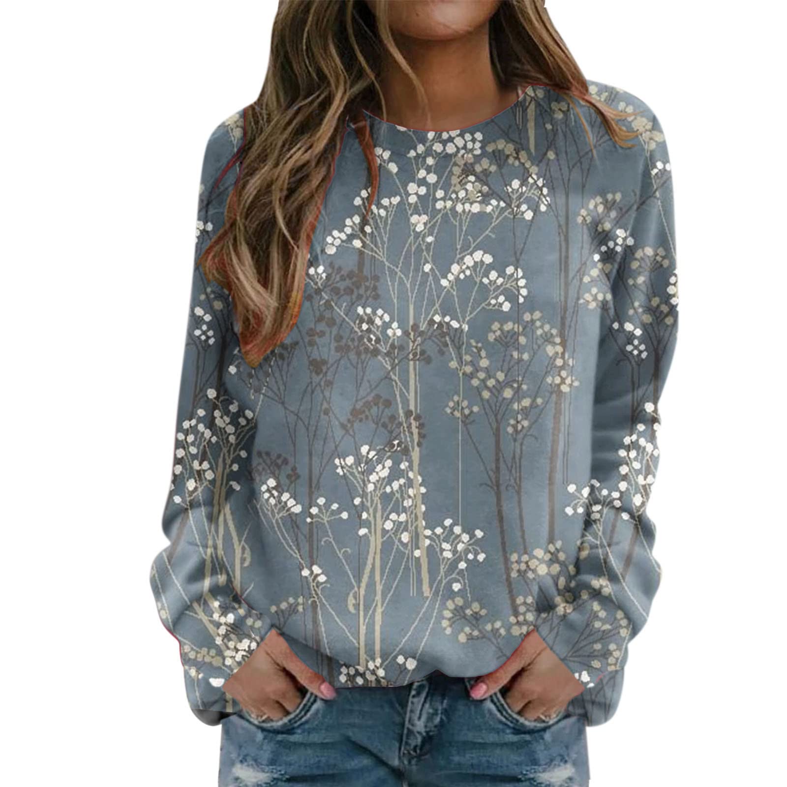 Huarll Women's Casual Long Sleeve Crewneck Sweatshirt with Trendy Print - Perfect for Everyday Wear, Lounge & Street Style Fashion