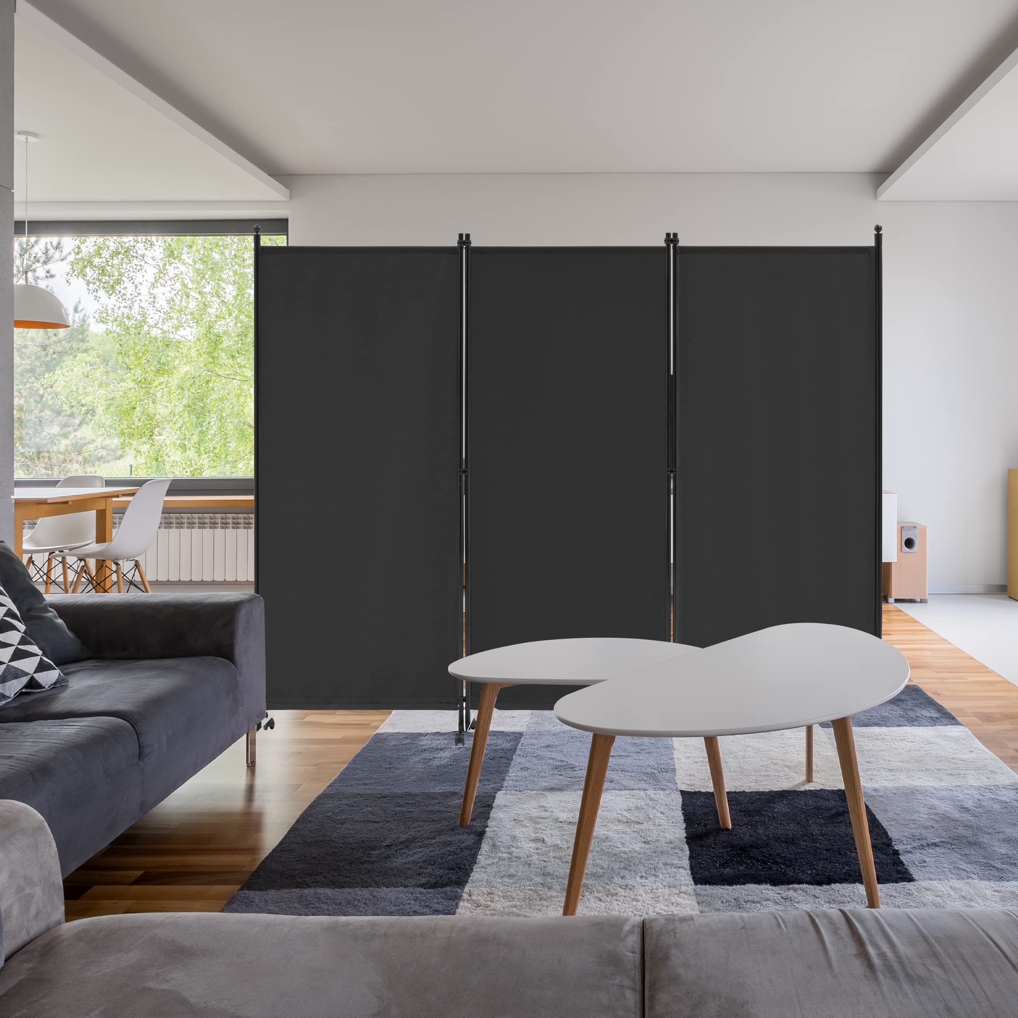 Spurgehom 3-Panel Folding Room Divider - Freestanding Privacy Screen for Office, Bedroom & Commercial Spaces | Portable Partition Wall with Fabric Panels | Ideal for Home Office, Restaurant Dividers & Hospital Privacy (Black)
