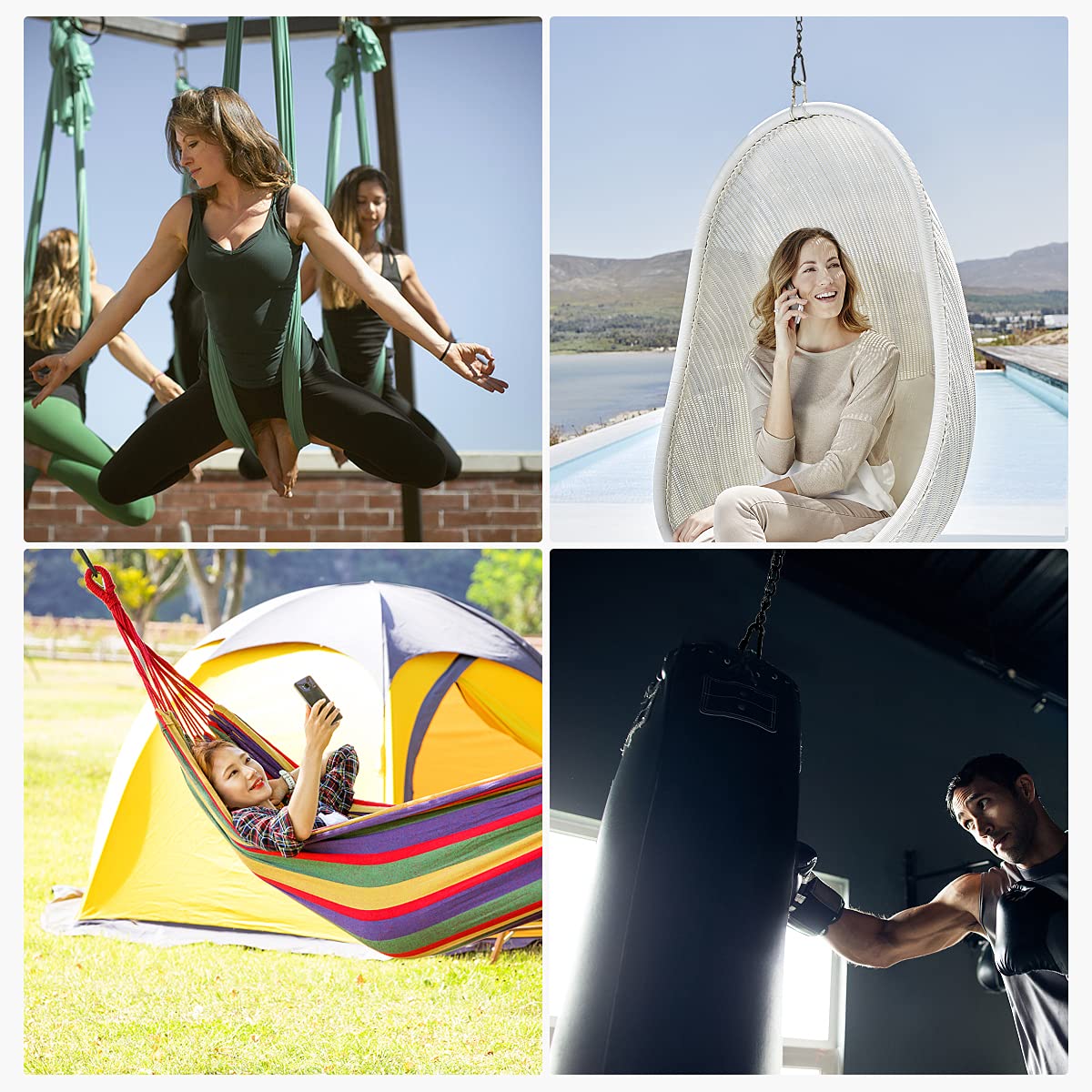 2 Pack Heavy Duty Hanging Chair Chain & Punching Bag Chain with Carabiners - Indoor/Outdoor Hammock, Swing, Gym Equipment Accessories