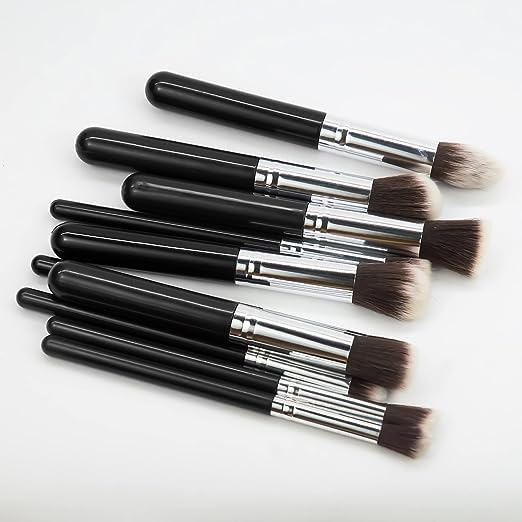 Premium MeeTo Foundation Powder Blush Concealer Contour Makeup Brushes Set - 10-Piece Black Synthetic Bristle Brushes for Liquid, Cream & Mineral Cosmetics - Perfect for Eye & Face Makeup Application - Ideal for Professional Artists & Home Beauty Routines