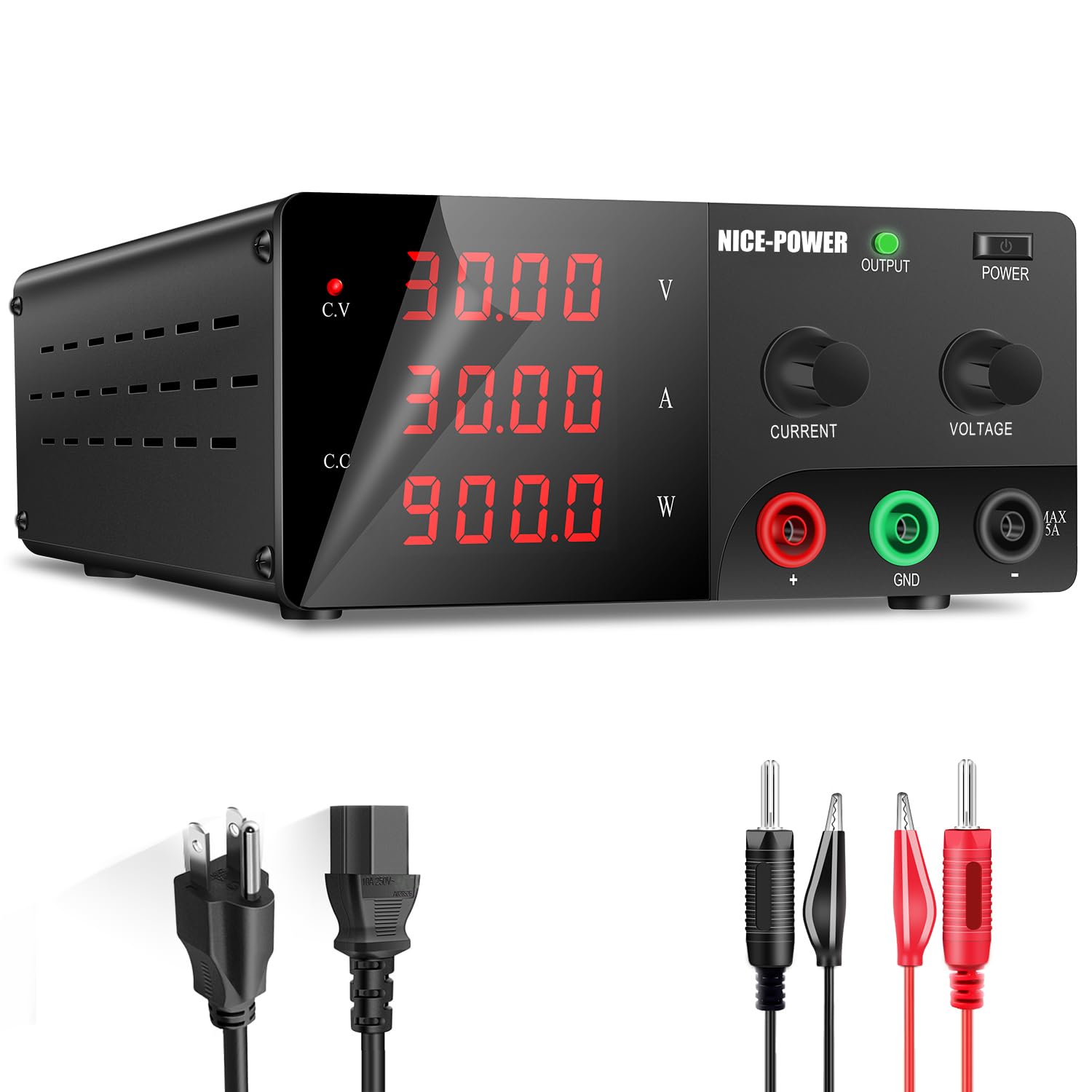 900W Adjustable DC Power Supply 30V 30A - Variable Lab Bench Power Supply with Encoder Knob & Output Switch | High Precision Switching Regulated Power Supply for Electronics Repair, Testing & DIY Projects