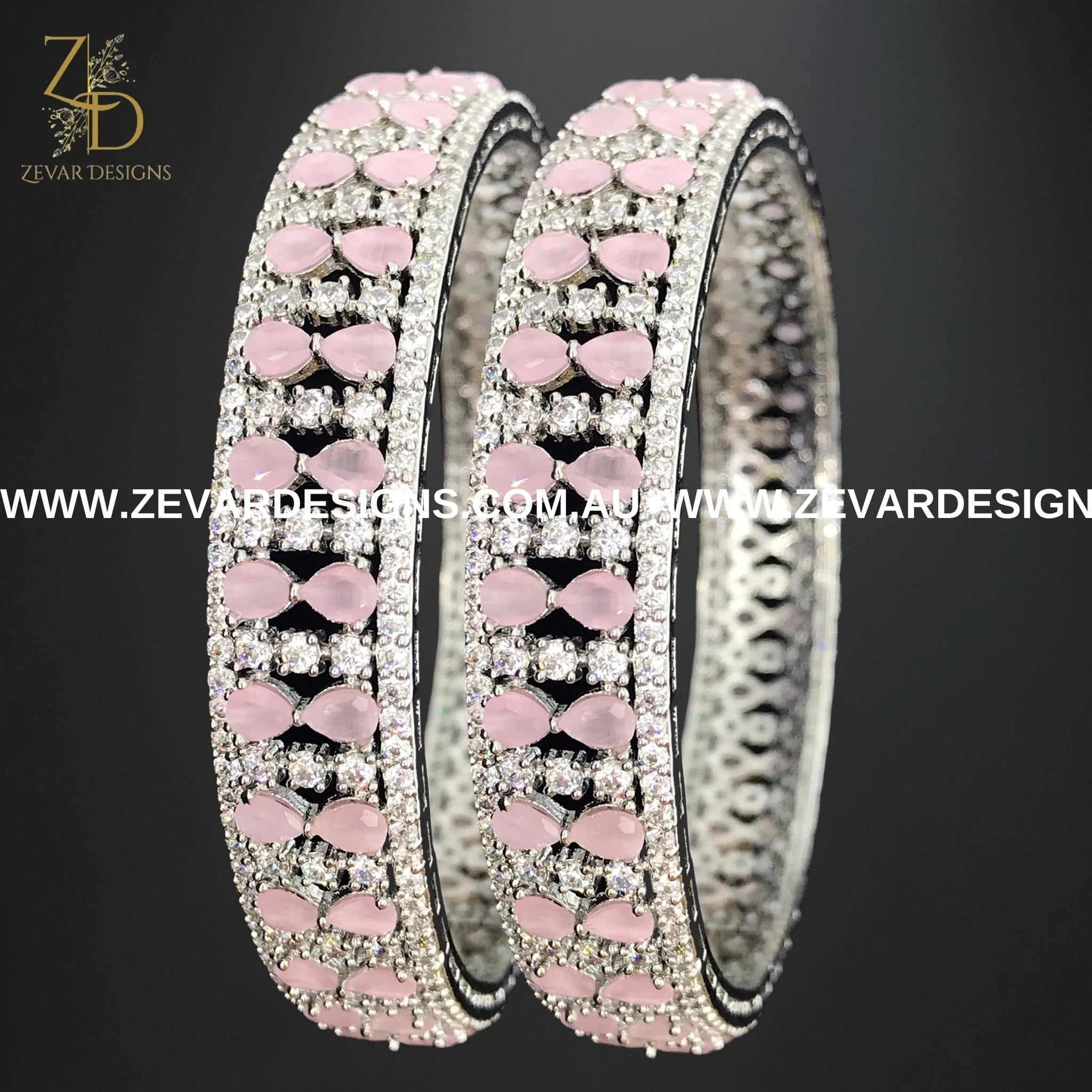 AD Bangles - Elegant Pink & White Rhodium Plated Bracelets for Women | Perfect for Parties, Weddings & Everyday Wear