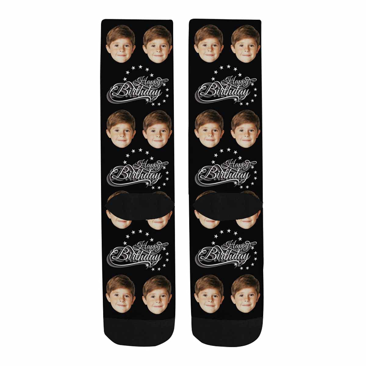 Custom Photo Socks with Face Print - Personalized Birthday Gifts for Men, Women, Boys & Girls - Funny Star Pattern Black Socks for Parties, Christmas & Unique Present Ideas