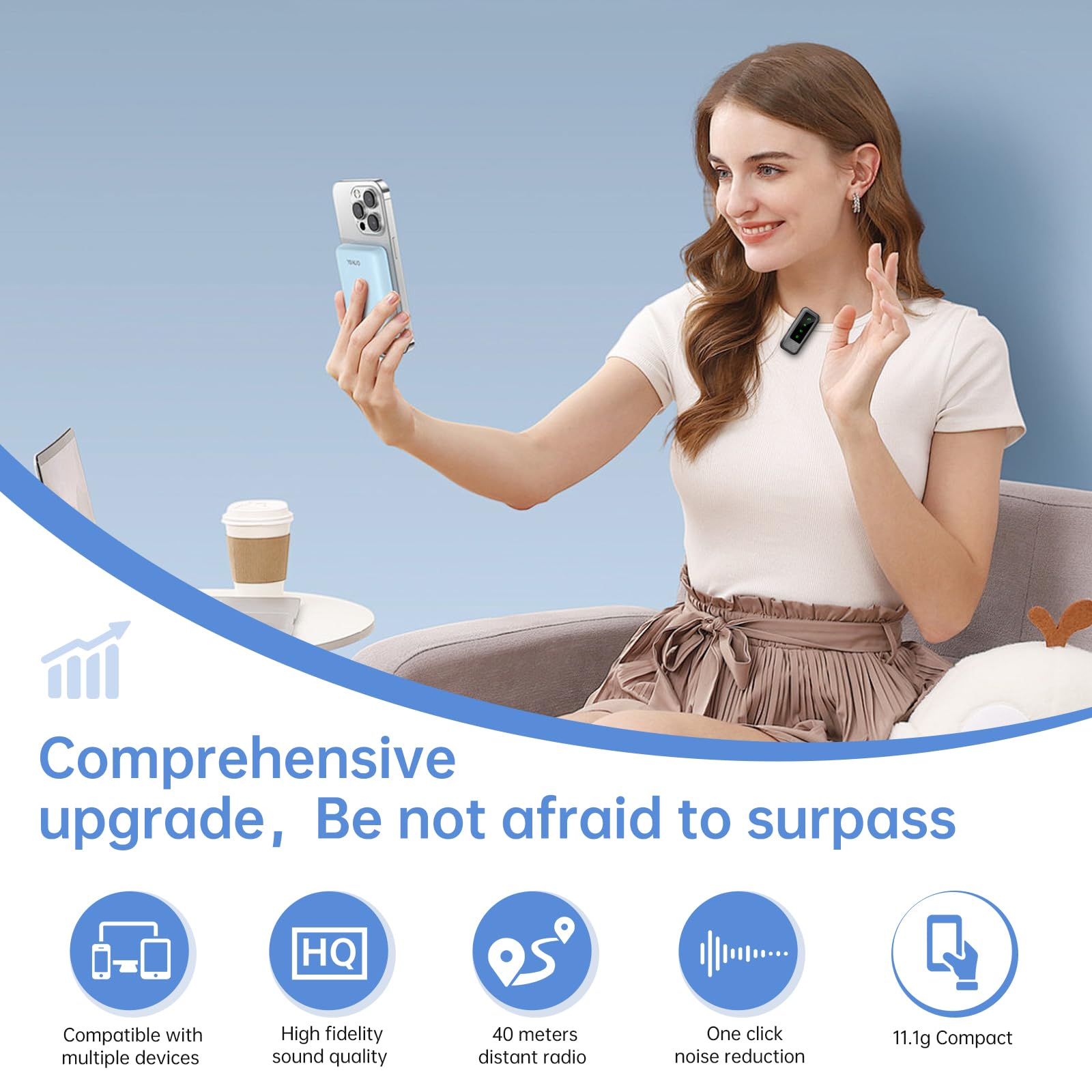 JL8pro Wireless Clip-on Microphone for iPhone - Professional Lavalier Mic for Video Recording, YouTube Vlogs, Podcasts & Streaming | Ideal for Content Creators, Interviewers & Live Broadcasters