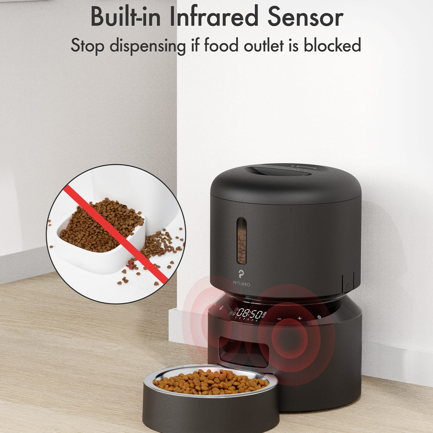 Pelibro Granary Automatic 3L Pet Feeder - Black - Perfect for Cats & Dogs - Ideal for Home, Office & Travel Use