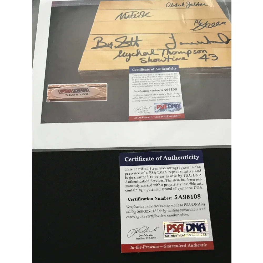 Authentic Lakers Game-Used Forum Floor Signed by Magic Johnson, Kareem Abdul-Jabbar & James Worthy - PSA/DNA Certified COA Framed Memorabilia | Perfect for NBA Collectors, Lakers Fans & Sports Memorabilia Displays