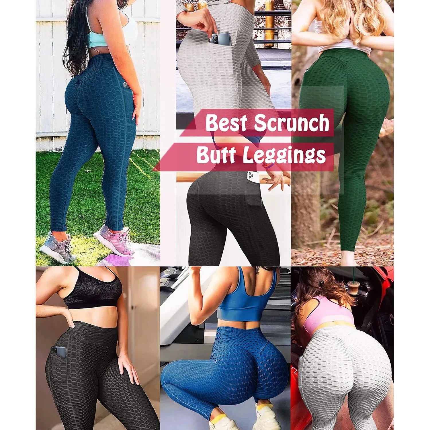 Women's High Waist Scrunch Butt Leggings with Pockets - Stretchy Workout Yoga Pants for Running, Gym & Active Wear - Textured Push Up Trousers for Fitness & Lounge