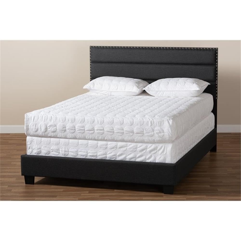 BOWERY HILL Modern Fabric Upholstered Full Size Bed Frame with Headboard - Dark Gray Upholstered Bedroom Furniture for Master Bedroom & Guest Room