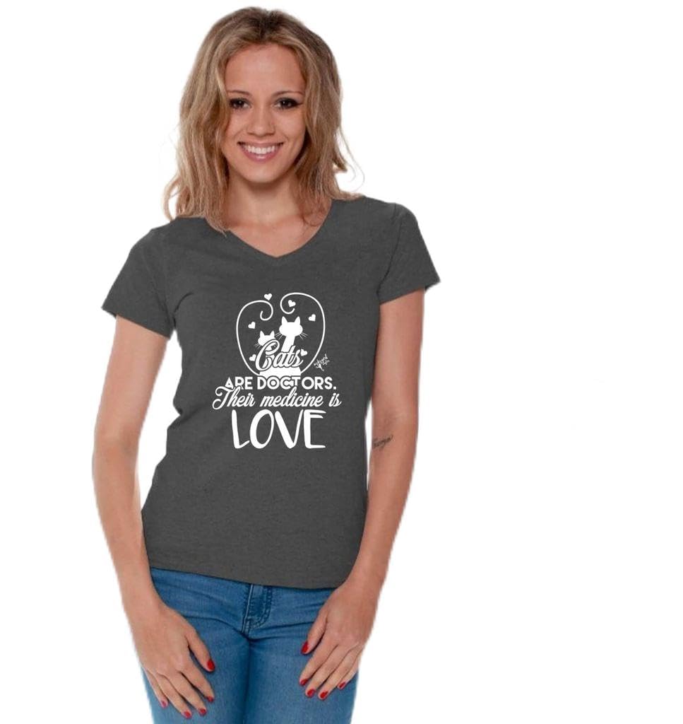 Funny Cat Doctor V-Neck T-Shirt with Free Bookmark - Cute Veterinarian Gift for Cat Lovers - Perfect for Vet Appreciation, Animal Hospital Staff & Pet Owners