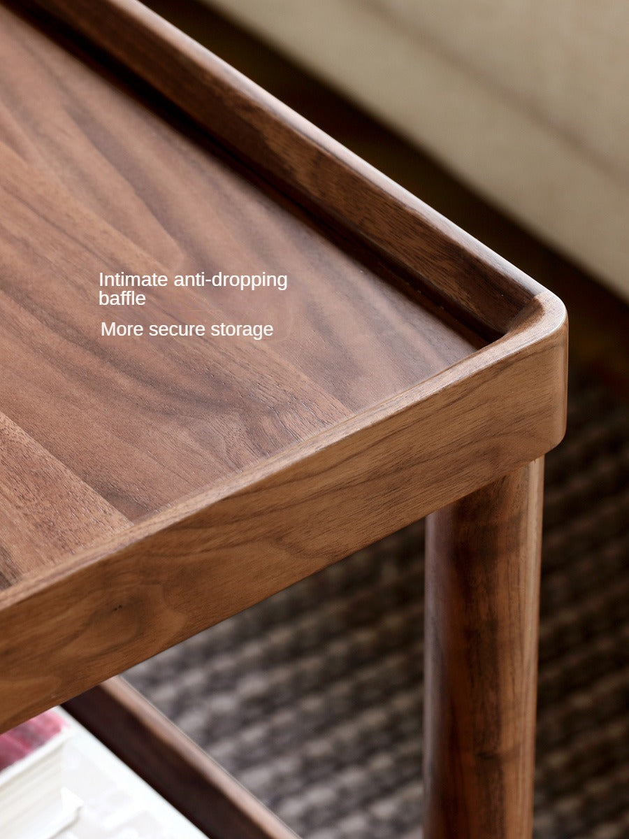 Solid Black Walnut Wood Side Table with Double Layer Storage Shelf - Nightstand, Living Room Accent Table, Bedroom End Table for Home Decor