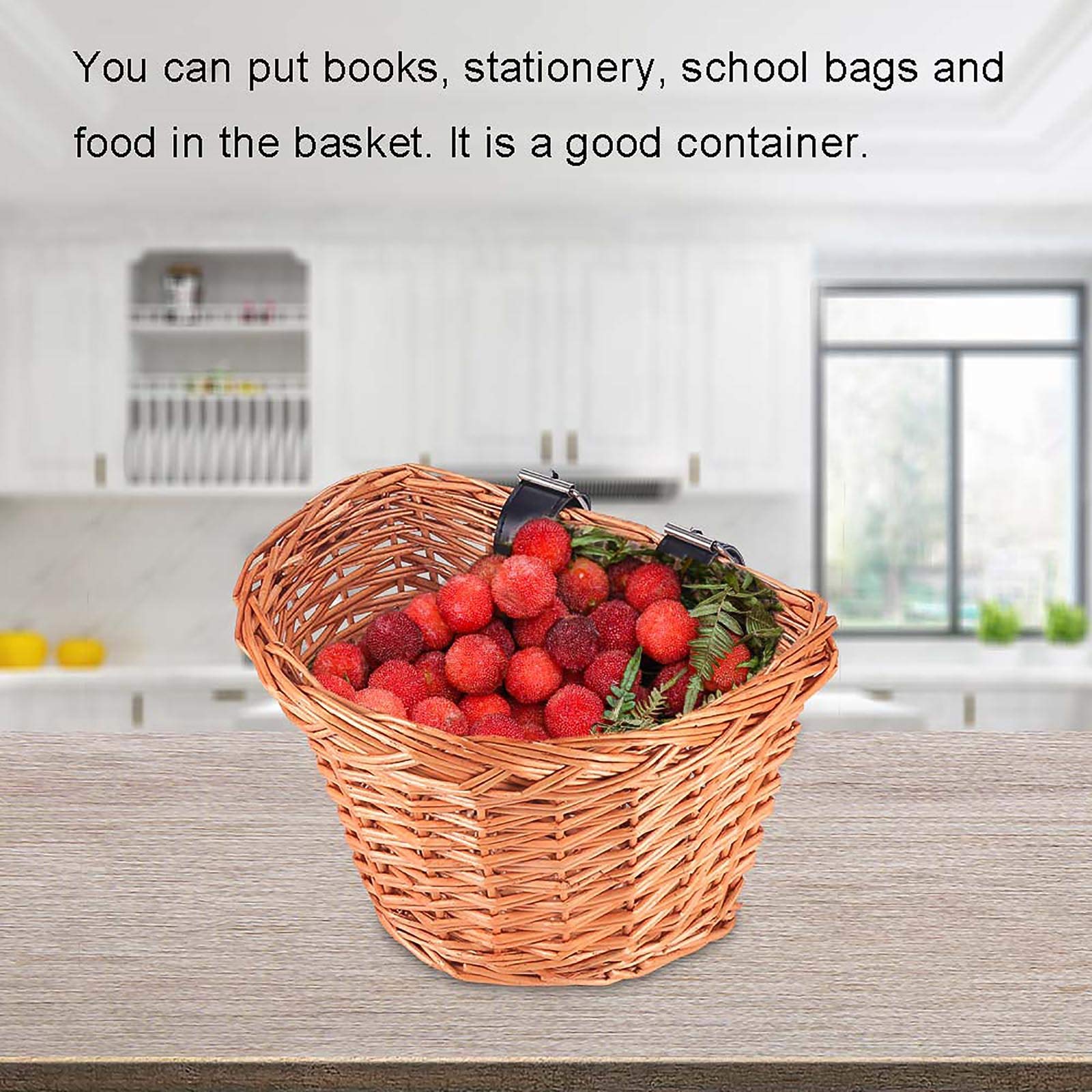 Eco-Friendly Wicker D-Shaped Bicycle Basket - Portable Front Bike Basket for Shopping, Groceries & Vegetables | Perfect for Mountain Bikes, Commuting & Farmers Market Trips
