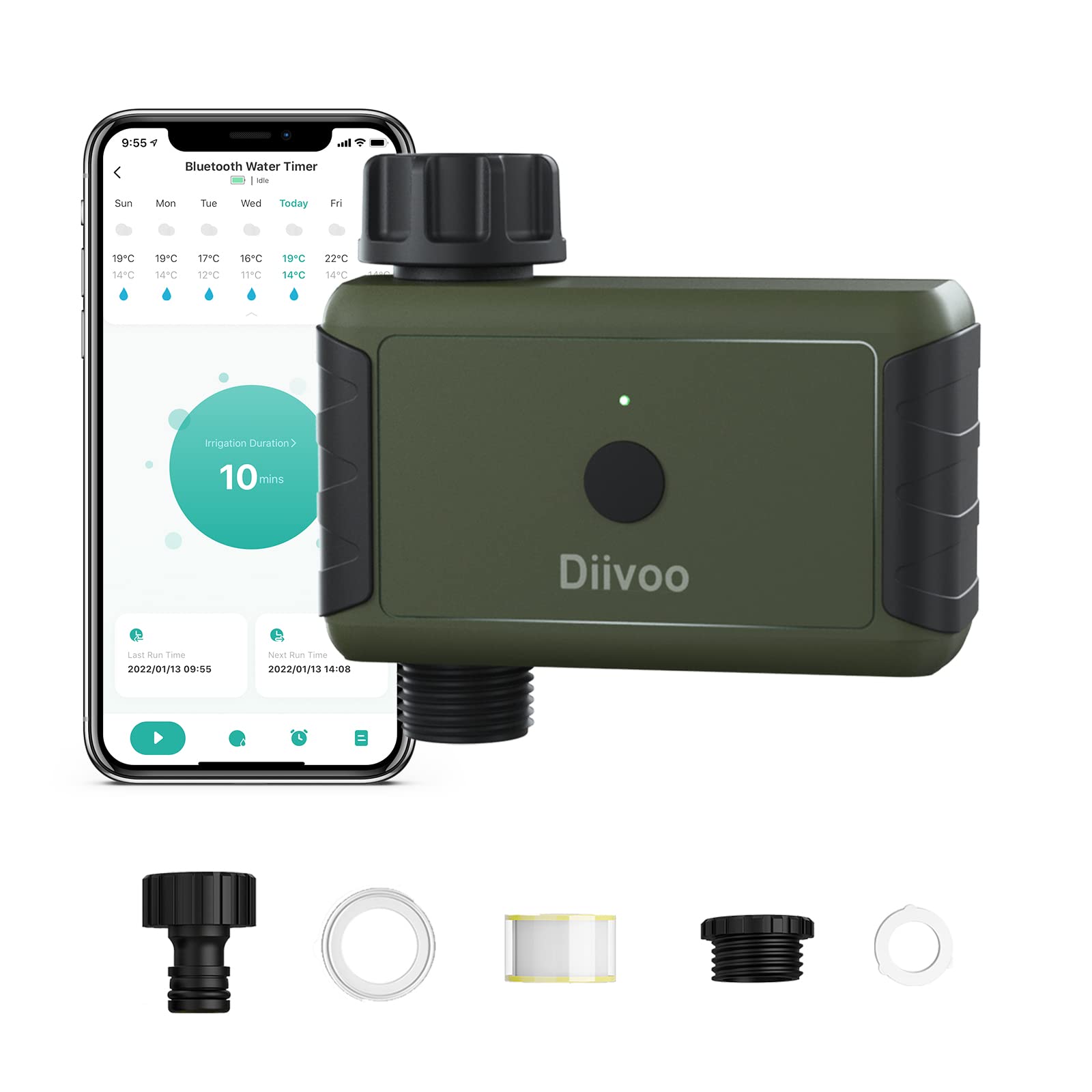 Diivoo Smart Bluetooth Water Timer for Garden Hose - Automatic Sprinkler Irrigation Timer with Custom Timing, Frequency & Rain Delay - 49.2ft Wireless Range - Perfect for Lawn, Garden, Pool & Outdoor Plant Watering System