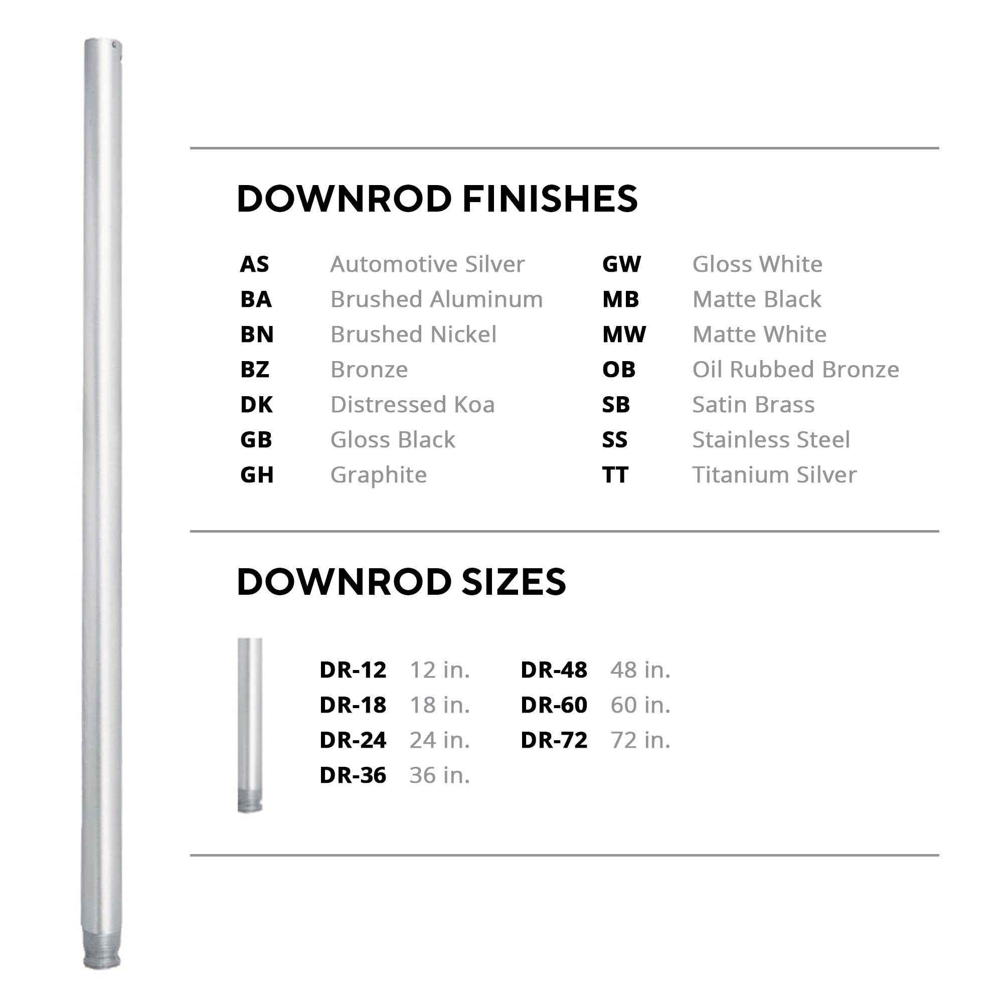 60 Inch Ceiling Fan Extension Downrod - Brushed Aluminum Finish for High Ceilings - Perfect for Living Rooms, Bedrooms, and Outdoor Patios