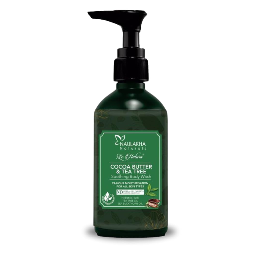 Le Natura Naulakha Naturals Cocoa Butter & Tea Tree Soothing Body Wash - Paraben & Sulfate Free, Vegan & Cruelty Free, 300ml - Hydrating for Soft, Glowing Skin - Perfect for Daily Shower & Spa Relaxation