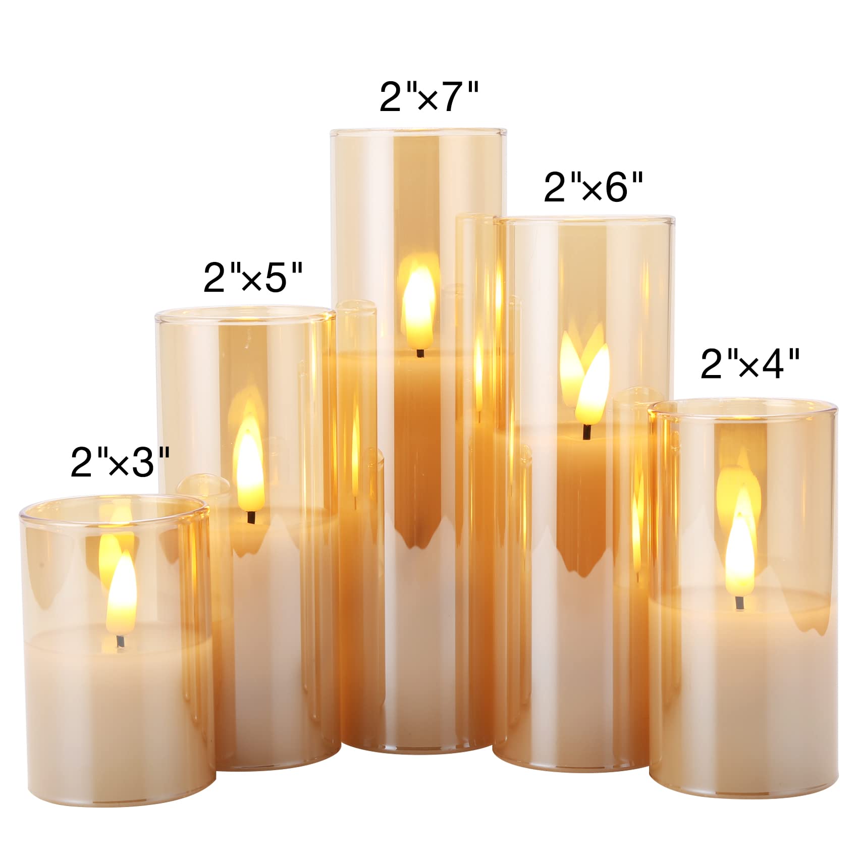 Premium Gold Glass Flameless Candles with Remote Control - Set of 5 Slim Tall Flickering LED Votive Pillar Candles for Christmas, Weddings, Home Decor & Romantic Ambiance