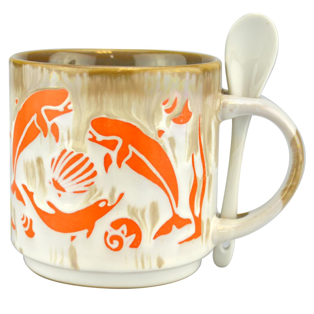 4-Pack Ceramic Espresso Cups Set with Seashell Design - 5oz Small Coffee & Tea Mugs for Home, Kitchen, and Cafe Use - Perfect for Espresso, Cappuccino, and Tea Time