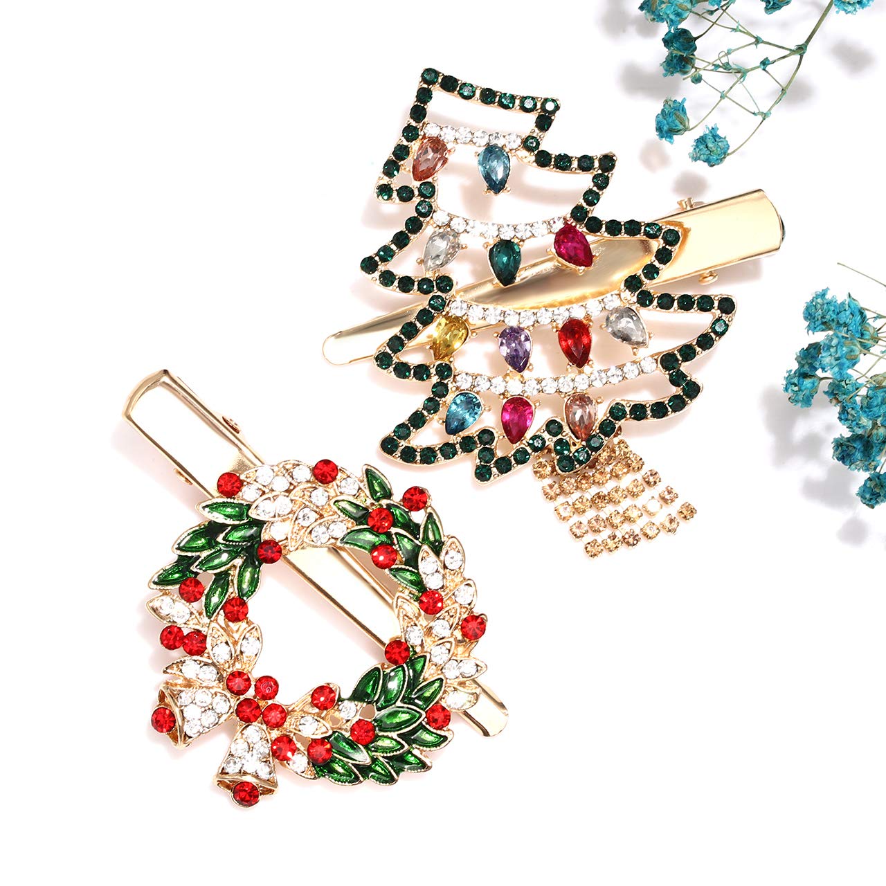 Sparkling Christmas Hair Clips for Women - Rhinestone Crystal Snowflake & Reindeer Wreath Hair Accessories (Set of 6) | Perfect for Holiday Parties, Xmas Gifts & Festive Hairstyles | Christmas Tree & Wreath Design Hairpins