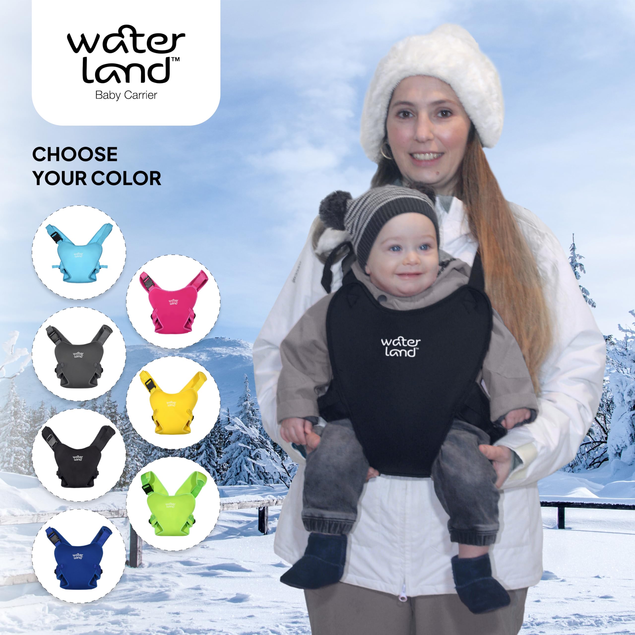 WaterLand Baby Carrier - Waterproof & Adjustable Infant Carrier for Pool, Beach & Outdoor Adventures - Lightweight Toddler Harness with Comfortable Straps (Urban Grey) - Perfect for Swimming, Travel & Daily Use