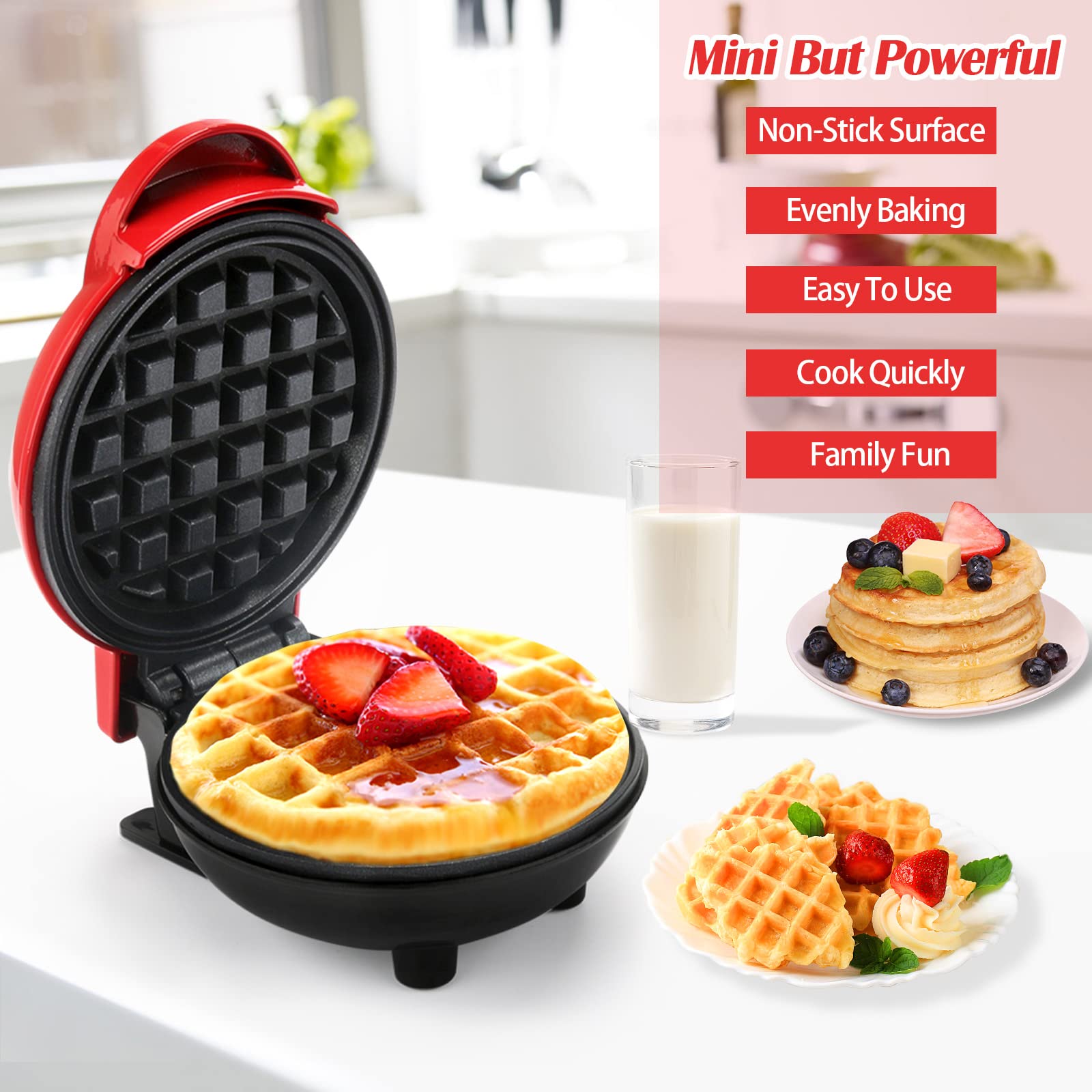 LOMUG Mini Waffle Maker with Non-Stick Coating - 350W Electric Waffle Iron for Breakfast, Pancakes, Sandwiches & Desserts | Perfect for Home, Office & Camping
