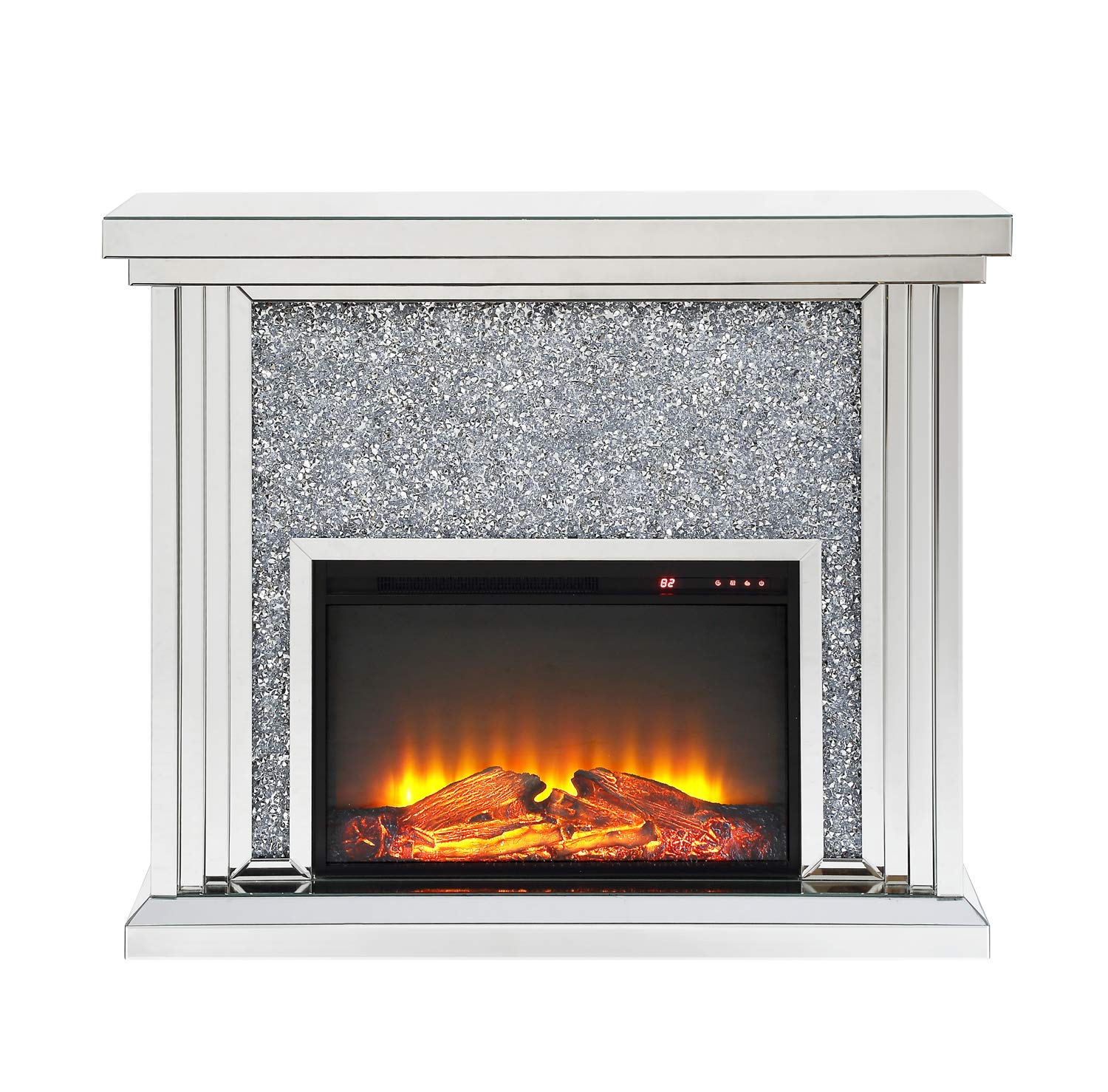 Benjara Wood & Mirror Electric Fireplace with Faux Crystals - Cozy Home Decor