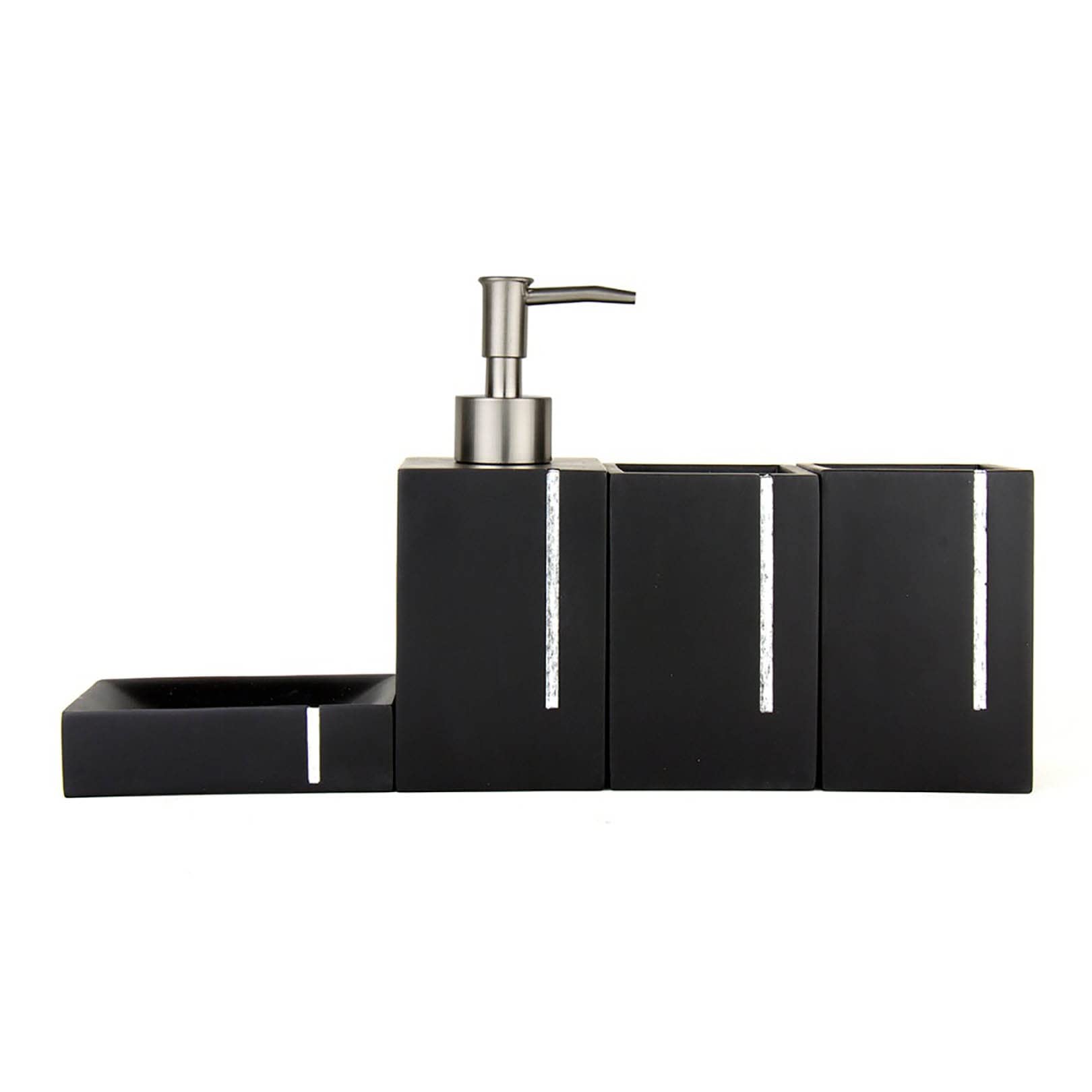 ZHINTE 4-Piece Black Resin Bathroom Accessory Set - Soap Dispenser, Tray, Toothbrush Holder & Gargle Cup | Modern Bathroom Organization for Home, Hotel, Spa | Water-Resistant & Stylish Decor