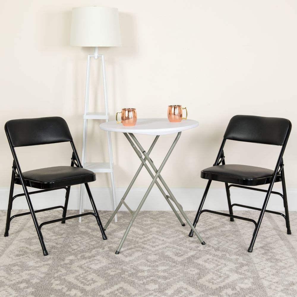Flash Furniture HERCULES Series Metal Folding Chairs with Padded Seats - Set of 2 Black Heavy Duty Stackable Chairs for Events, Parties, Weddings & Home Use