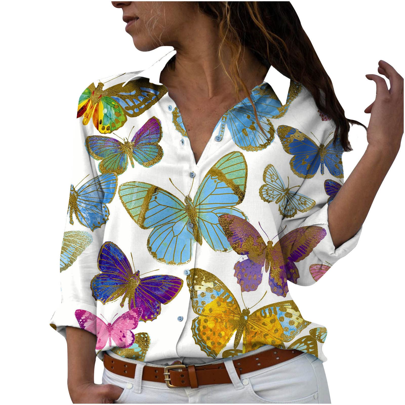 Women's Button Down Work Shirts - Long Sleeve Casual Blouse with Funny Graffiti Print for Office & Business | Fall Fashion Tops for Workwear & Everyday Style