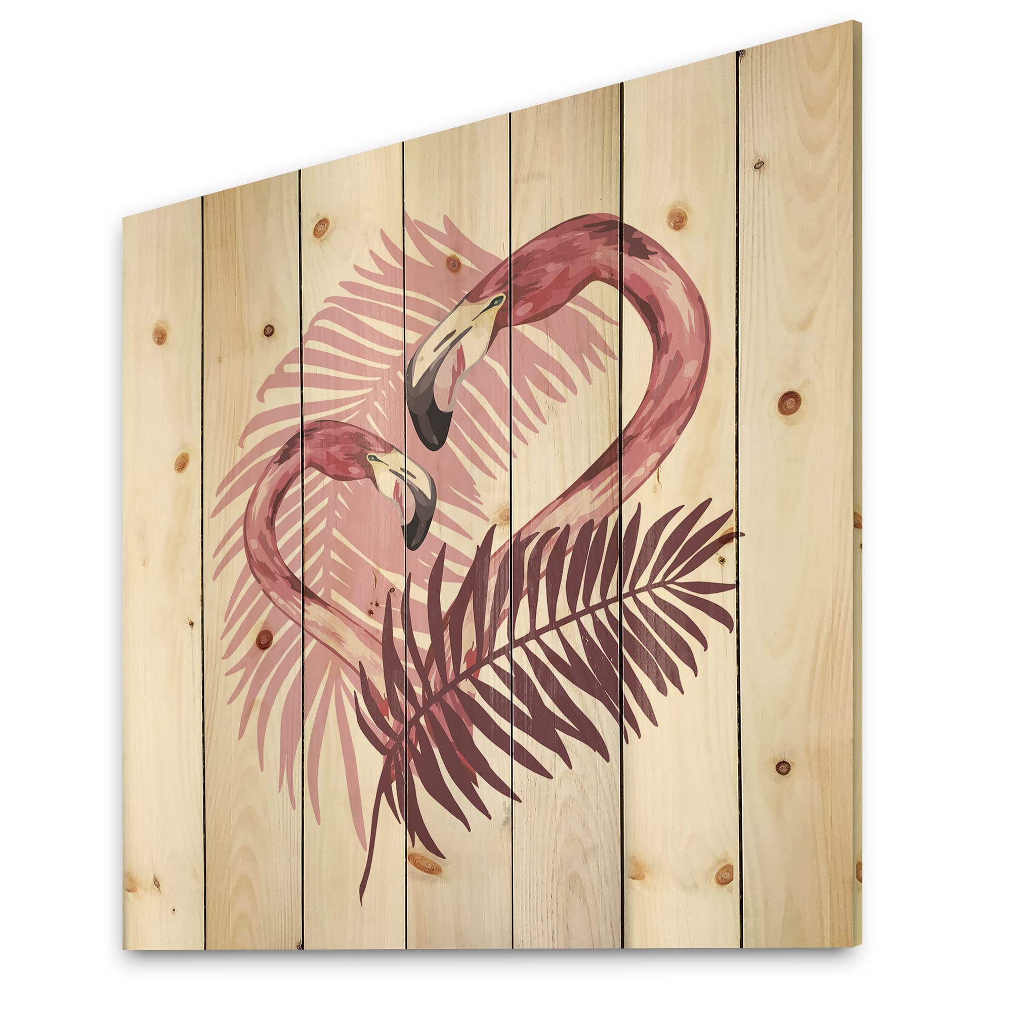 DesignQ Flamingo in Tropical Summer II - Pink Wood Wall Art Decor, Large Animal Wood Wall Panels Printed on Natural Pine - Perfect for Beach House, Nursery, or Boho Chic Home Decor