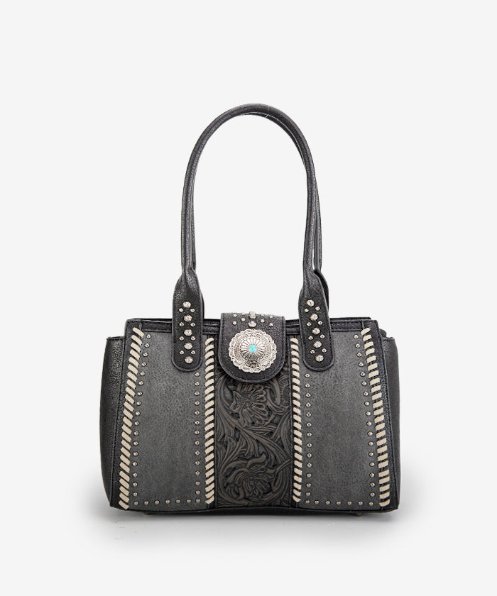 Montana West Tooled Leather Concealed Carry Tote Bag for Women - Western Style Handbag with Concho Details - Perfect for Everyday Use, Travel & Concealed Carry