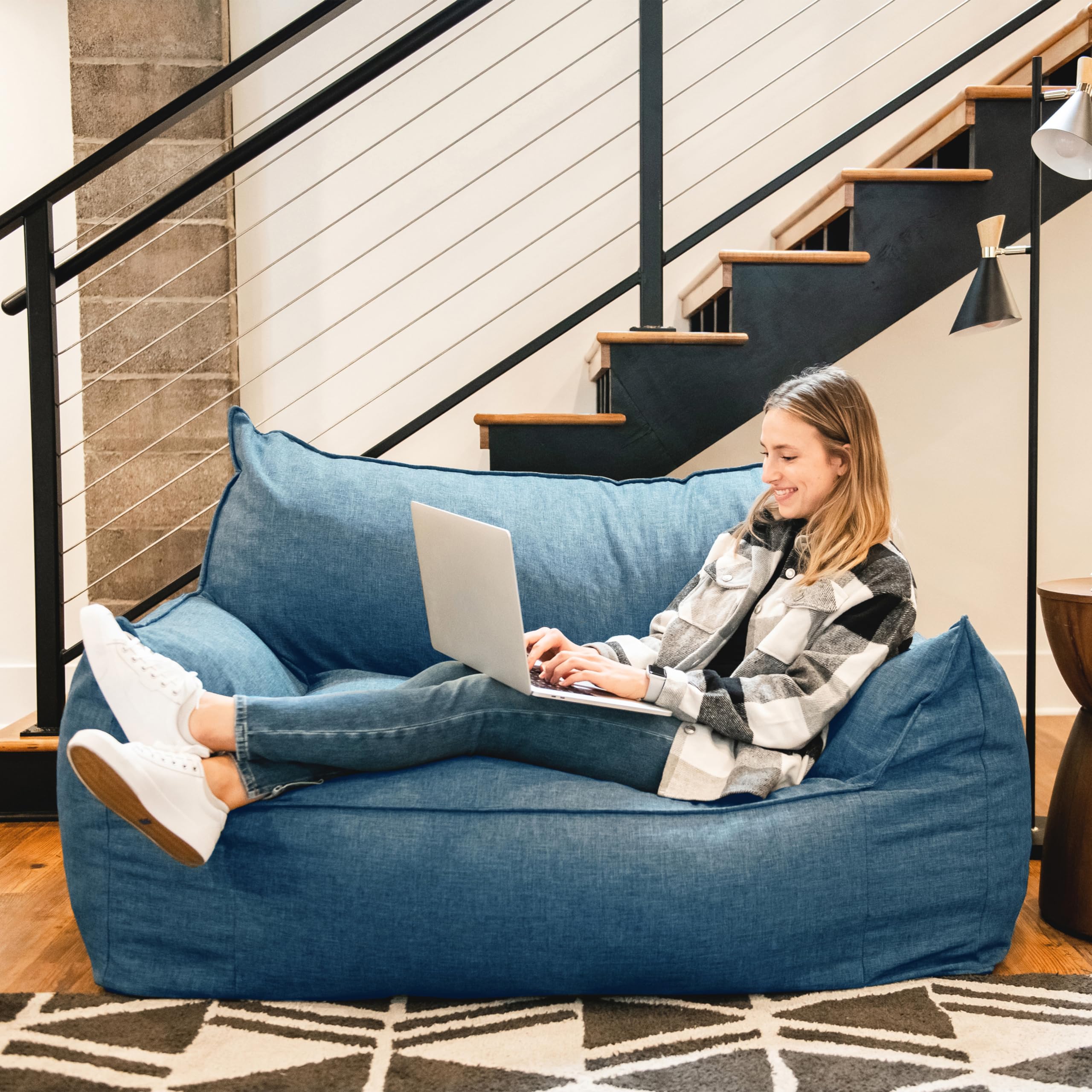 Big Joe Imperial Fufton Foam Filled Bean Bag Sofa - 5ft Giant with Removable Pacific Blue Woven Polyester Cover | Durable & Comfortable for Living Room, Game Room, Dorm & Outdoor Relaxation