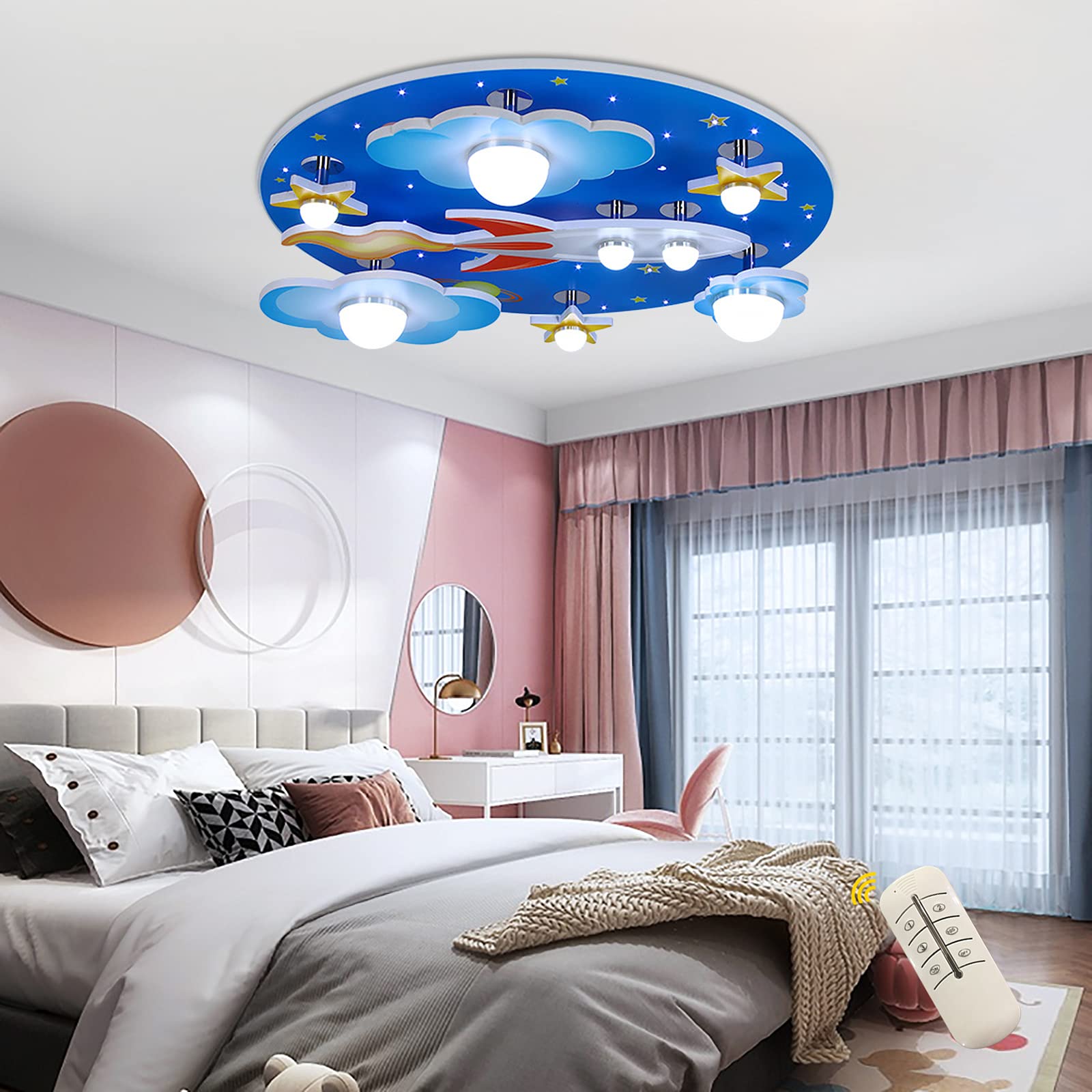 Modern Kids Ceiling Light - Dimmable LED Flush Mount Fixture, Cartoon Lampshade with Universe Stars Design, E27 Base for Boys & Girls Bedroom, Nursery (60cm, Bulb Not Included) - Perfect for Baby Rooms, Kids' Bedrooms & Play Areas