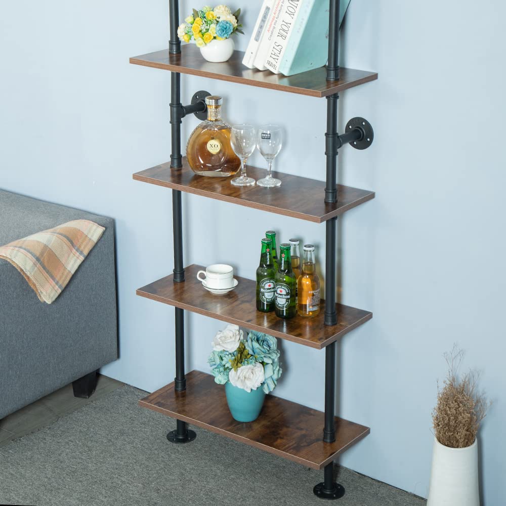ZIOTHUM 5-Tier 67-Inch Industrial Pipe Shelving Unit - Heavy Duty Rustic Black Metal Shelves for Garage, Basement & Warehouse Storage (Perfect for Organizing Tools, Books & Home Decor)
