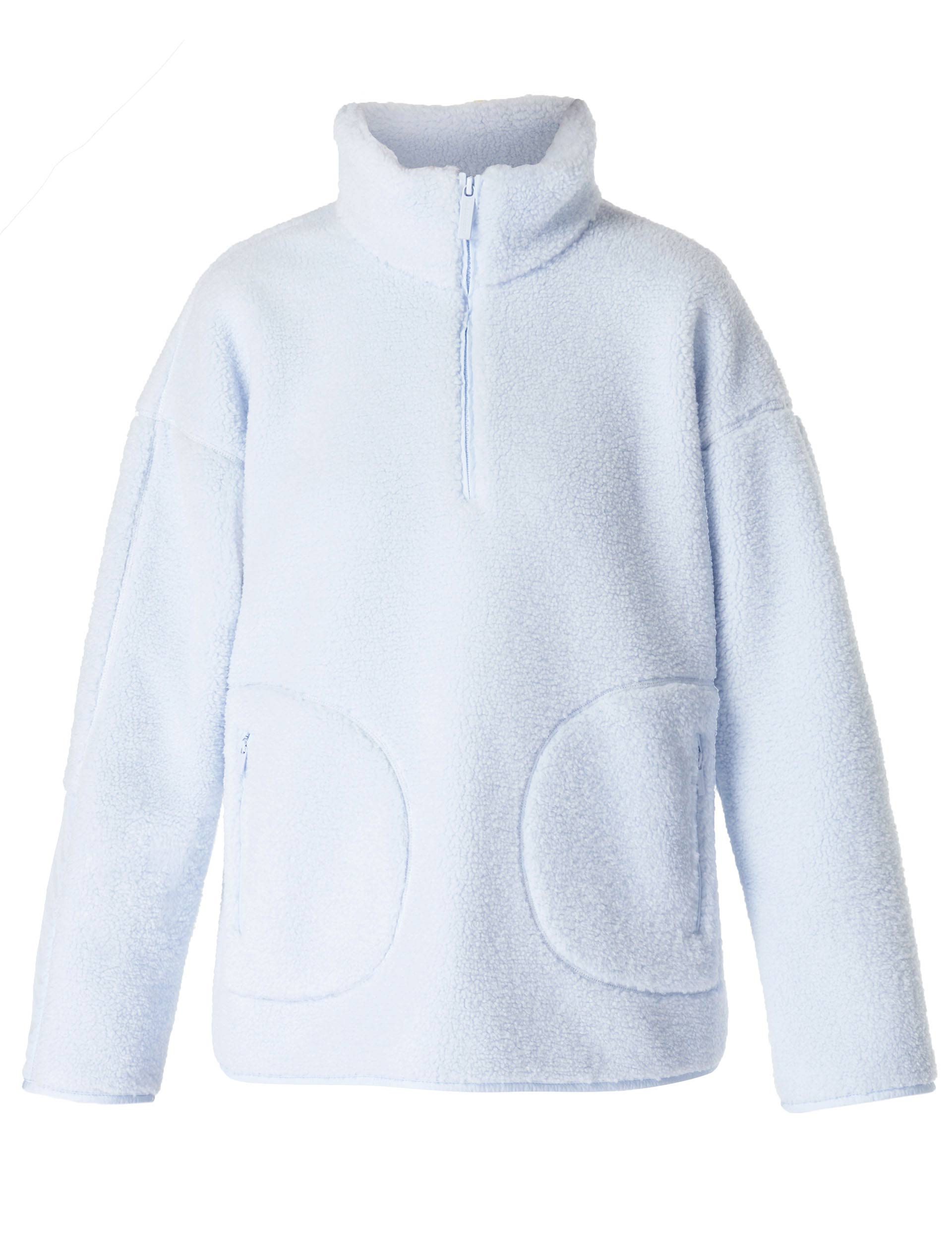 Soft Plush Fleece Textured Half Zip Pullover - Salt Blue | Cozy Winter Wear for Outdoor Activities & Casual Loungewear