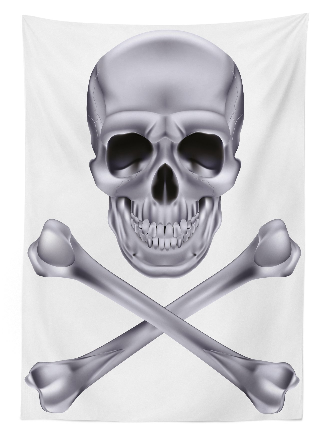 Ambesonne Grey Outdoor Tablecloth - Vivid Skull & Crossed Bones Halloween Design, Washable Picnic Table Cover 58x104 Inches - Perfect for Halloween Parties, Outdoor Dining & Spooky Decorations