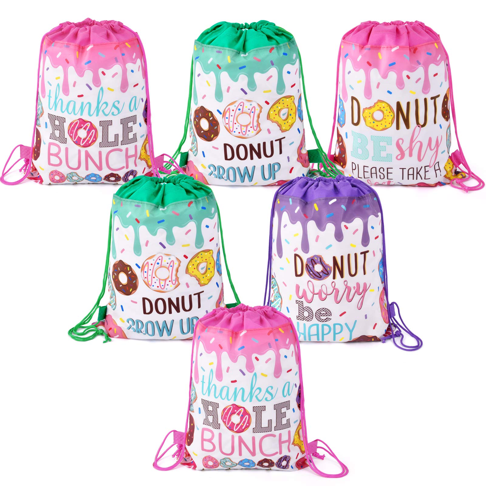 Donut Birthday Party Supplies Set of 24 - Donut Grow Up Gift Bags, Drawstring Favor Bags for Donut Theme Party Decorations | Perfect for Kids Birthday Celebrations, Baby Showers & Classroom Treats