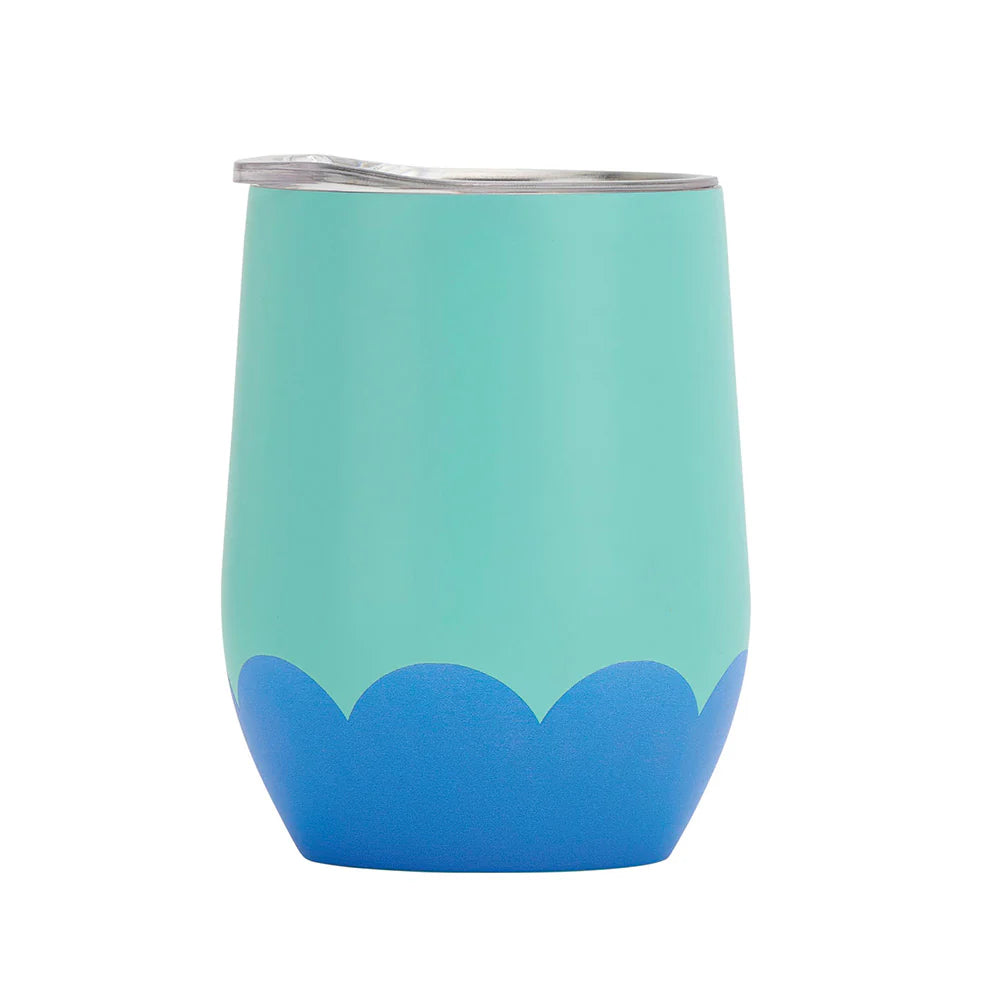 Annabel Trends 350ml Stainless Steel Wine Tumbler - Double Walled Insulated Cup with Wave Design in Aqua Blue - Perfect for Outdoor Picnics, Beach Parties & Home Entertaining