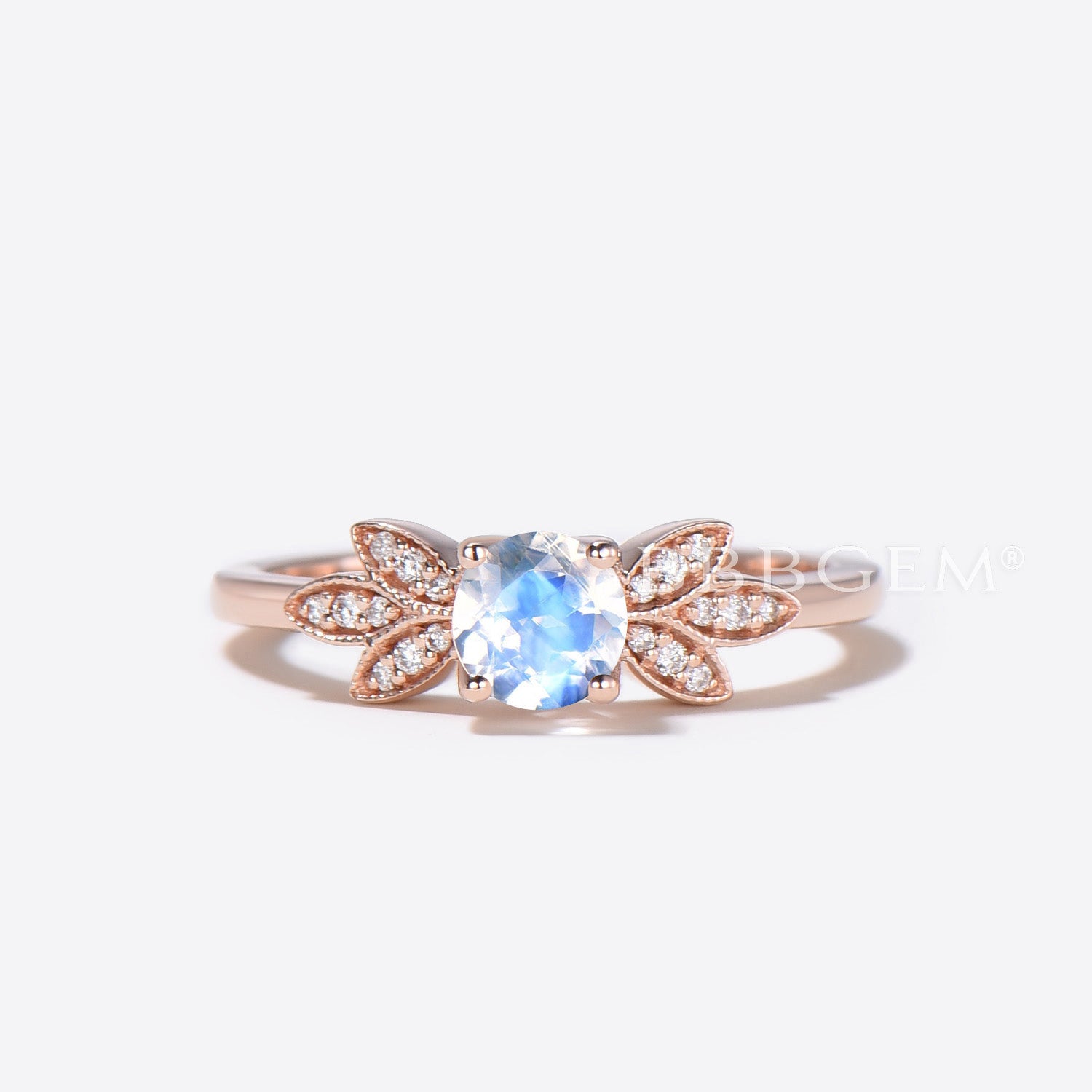 5mm Round Moonstone Butterfly Wing Ring - Nature Inspired Wildlife Engagement Ring for Women - Perfect for Boho, Vintage & Outdoor Wedding Jewelry
