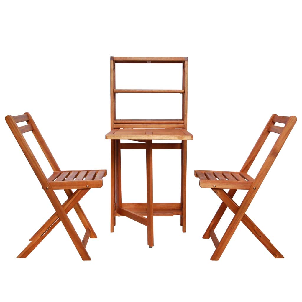 Tidyard 3-Piece Folding Bistro Set - Acacia Wood Patio Dining Table with 2 Folding Chairs - Space Saving Outdoor Furniture for Garden, Patio, Balcony, Backyard - Perfect for Small Spaces, Morning Coffee & Al Fresco Dining