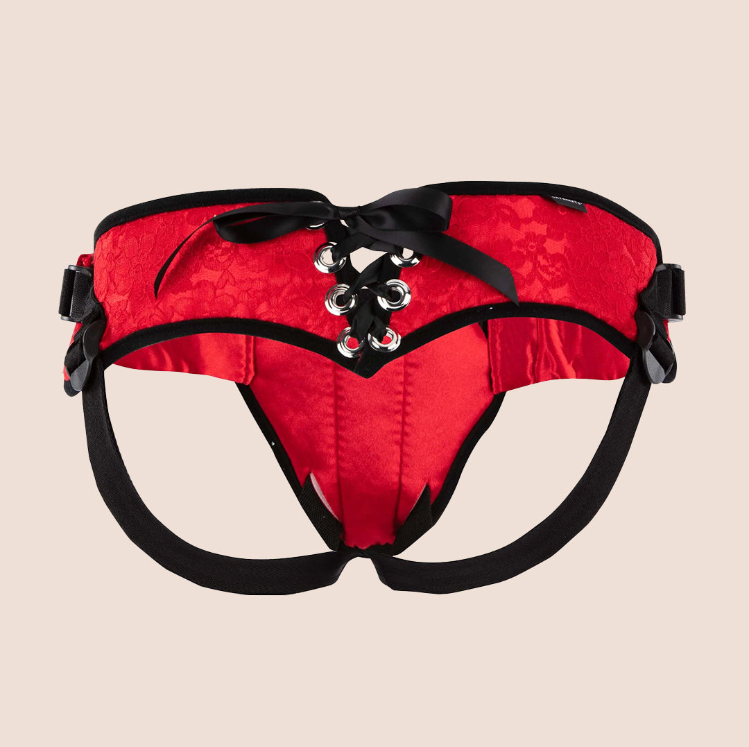 Sportsheets Sunrise Lace Corsette Strap-On Harness with Bullet Pocket - Sexy Lingerie for Couples Play & BDSM Roleplay